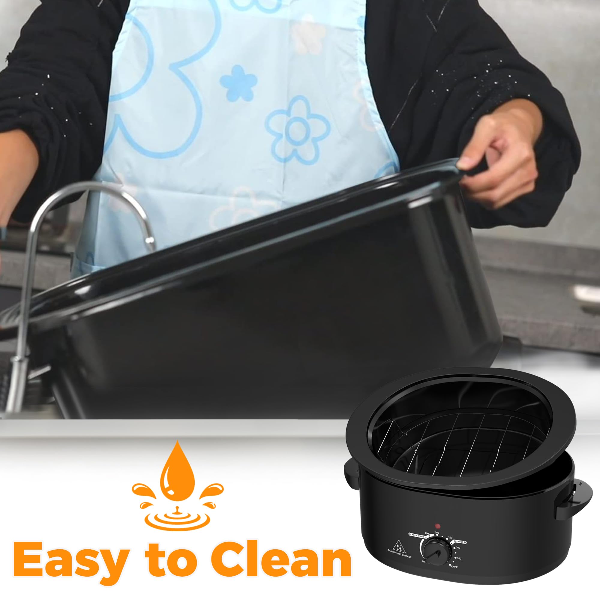 8 Quart Stainless Steel Roaster Oven with Self-Basting Lid, Removable Roasting Rack, Turkey Defrost & Warm Function, Adjustable Temperature for Slow Cooking, Black - Perfect for Holiday Dinners, Family Gatherings & Large Meal Prep