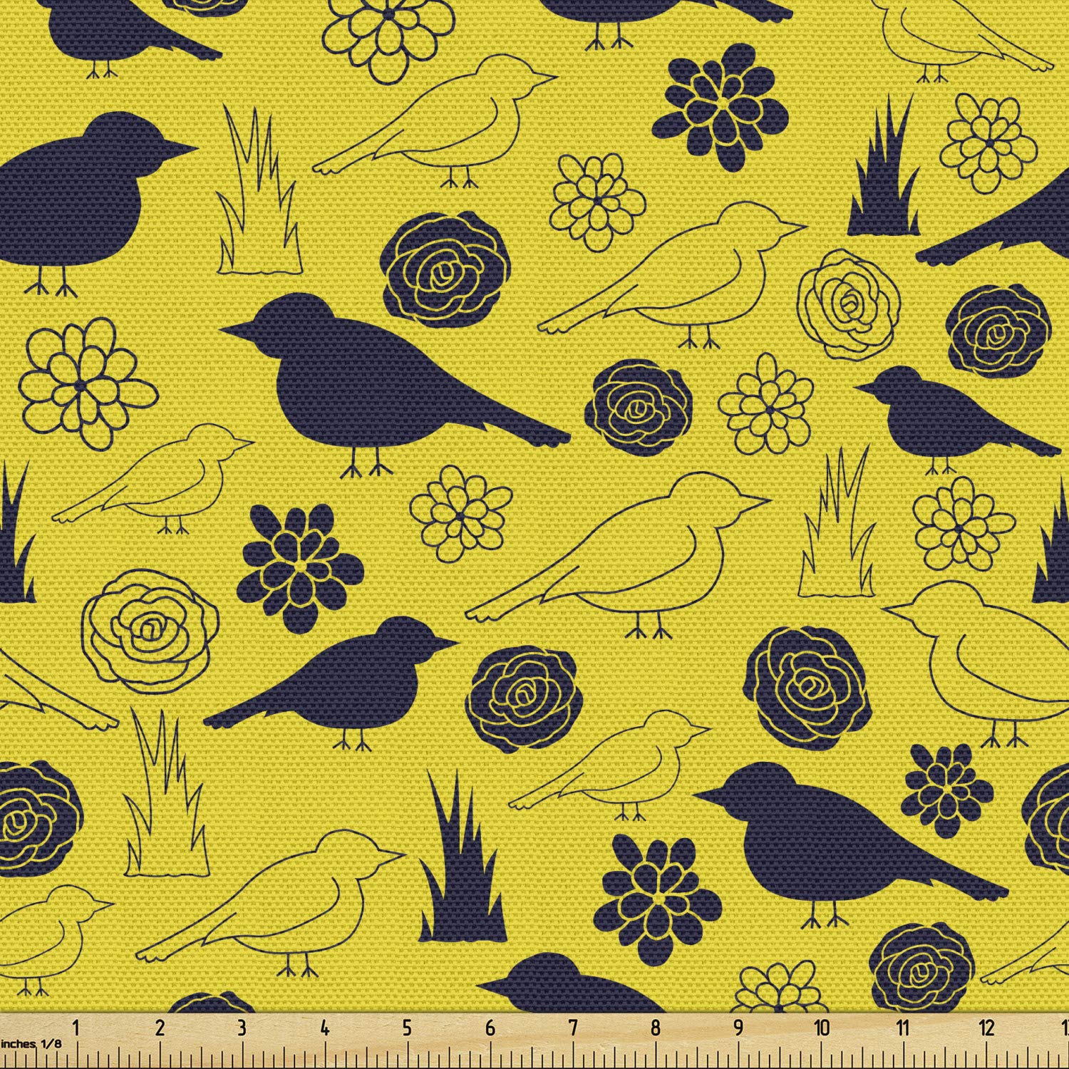 Ambesonne Yellow Bird Fabric - 2 Yards, Upholstery & Home Decor for Living Room