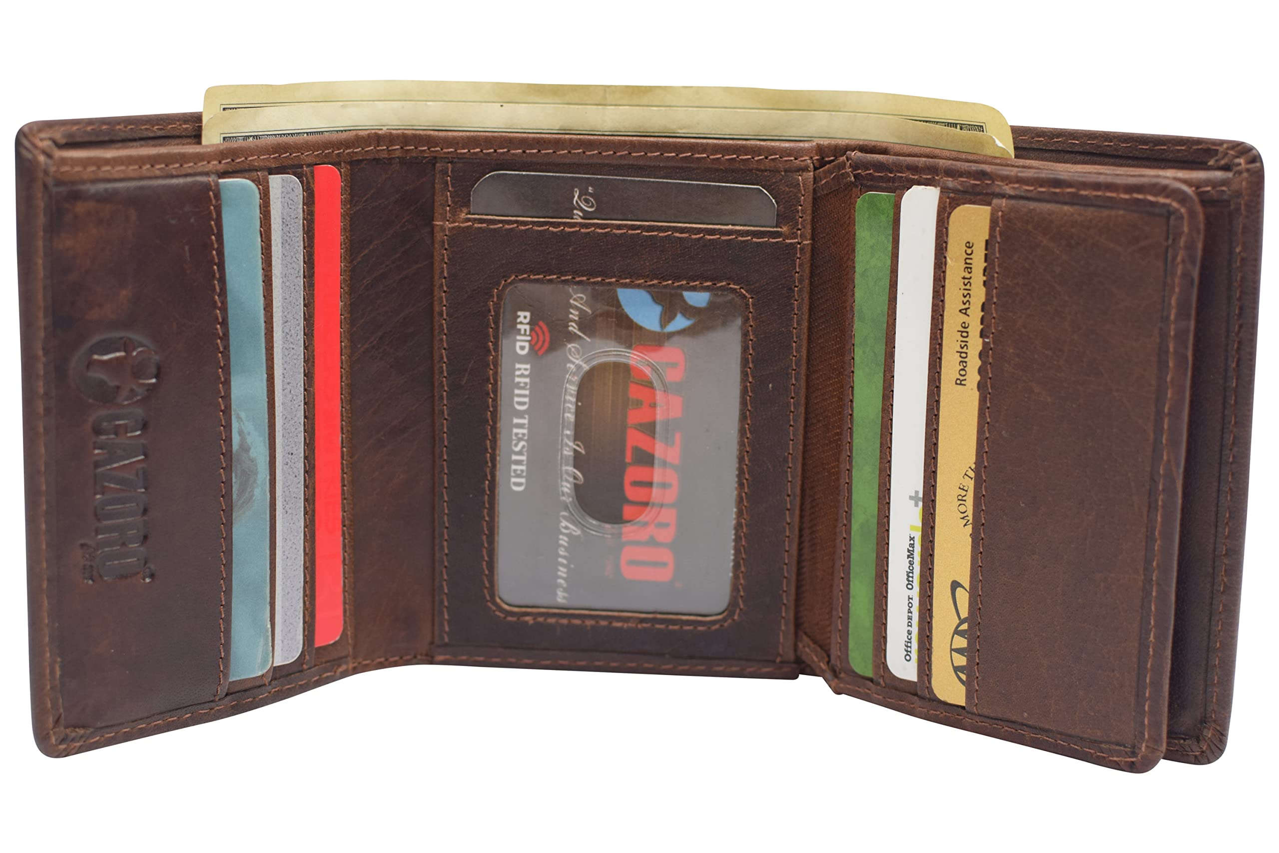 Vintage Buffalo Leather RFID Trifold Wallet for Men - Double ID Windows, Burgundy | Slim Bifold Wallet with RFID Blocking for Travel & Everyday Use