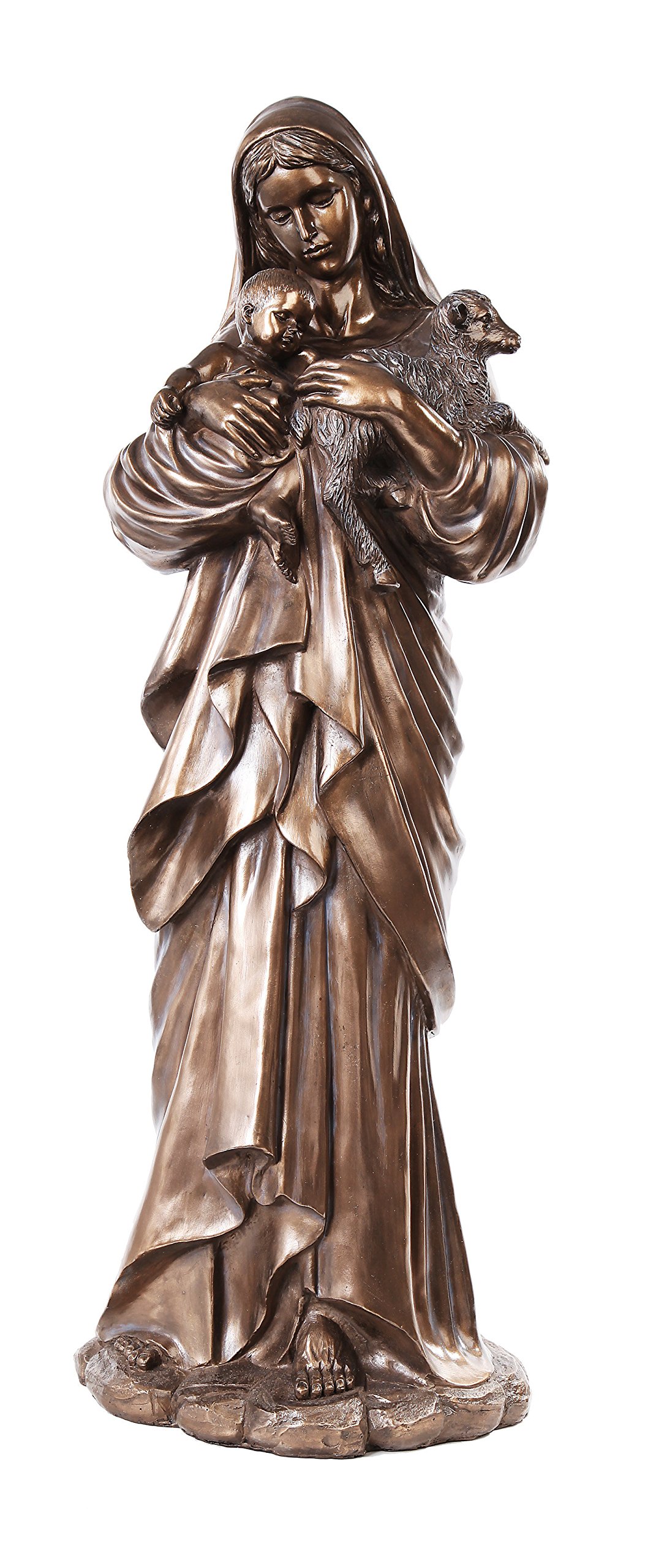 36.5 Inch Madonna with Child and Baby Lamb Resin Statue - Religious Home Decor, Catholic Gift, Christian Figurine for Garden, Church, or Indoor Display
