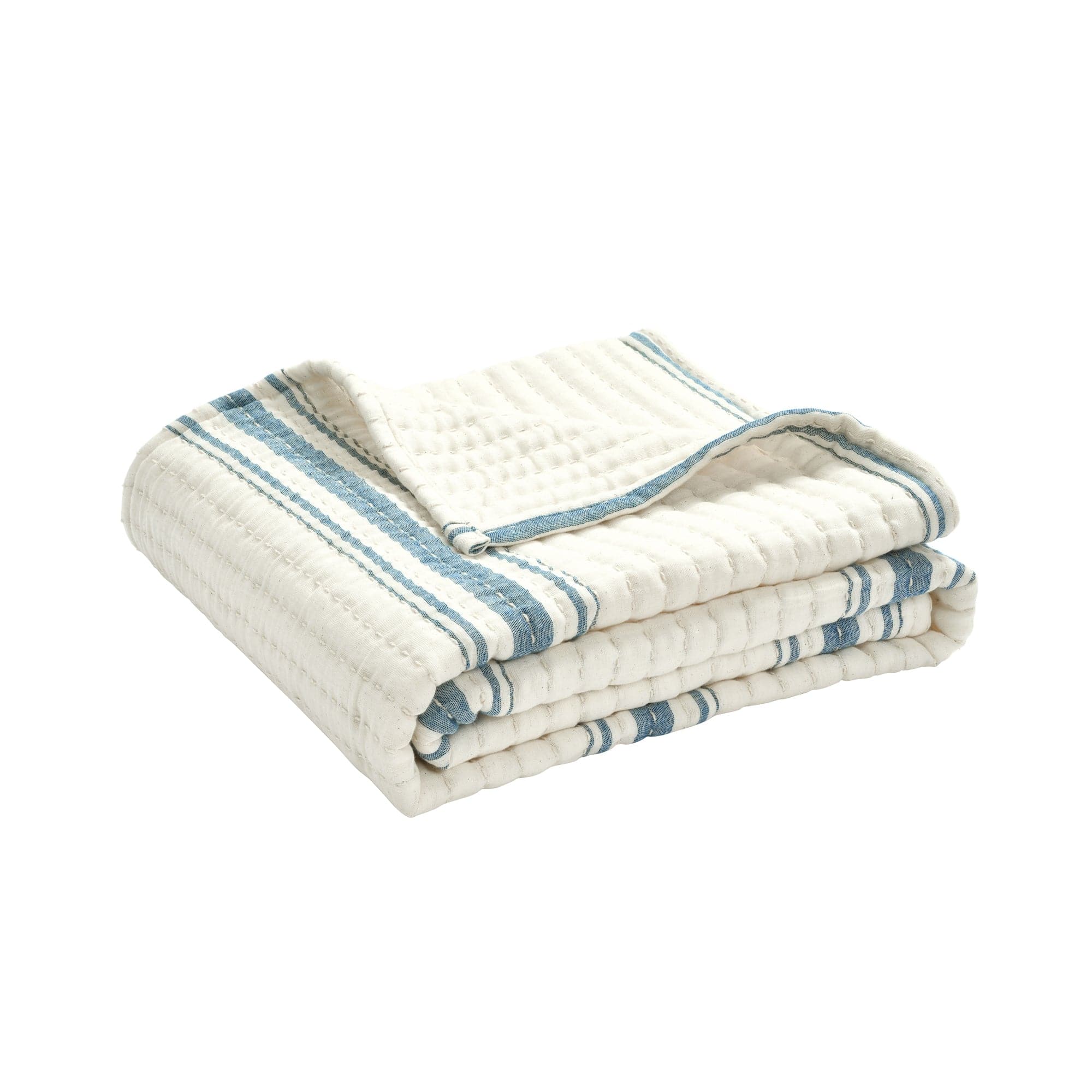 Farmhouse Stripe Kantha Pick Stitch Yarn Dyed Cotton Woven Throw Blanket - Cozy Handmade Bedspread for Sofa, Couch & Home Decor - Perfect for Living Room, Bedroom & Gift Giving