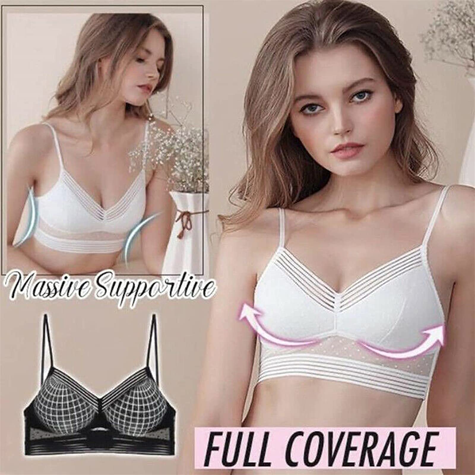 Starry Wireless Lace Bra for Women - Low Back Lifting U-Back Design, Comfortable & Supportive Underwear for Daily Wear, Date Night & Special Occasions