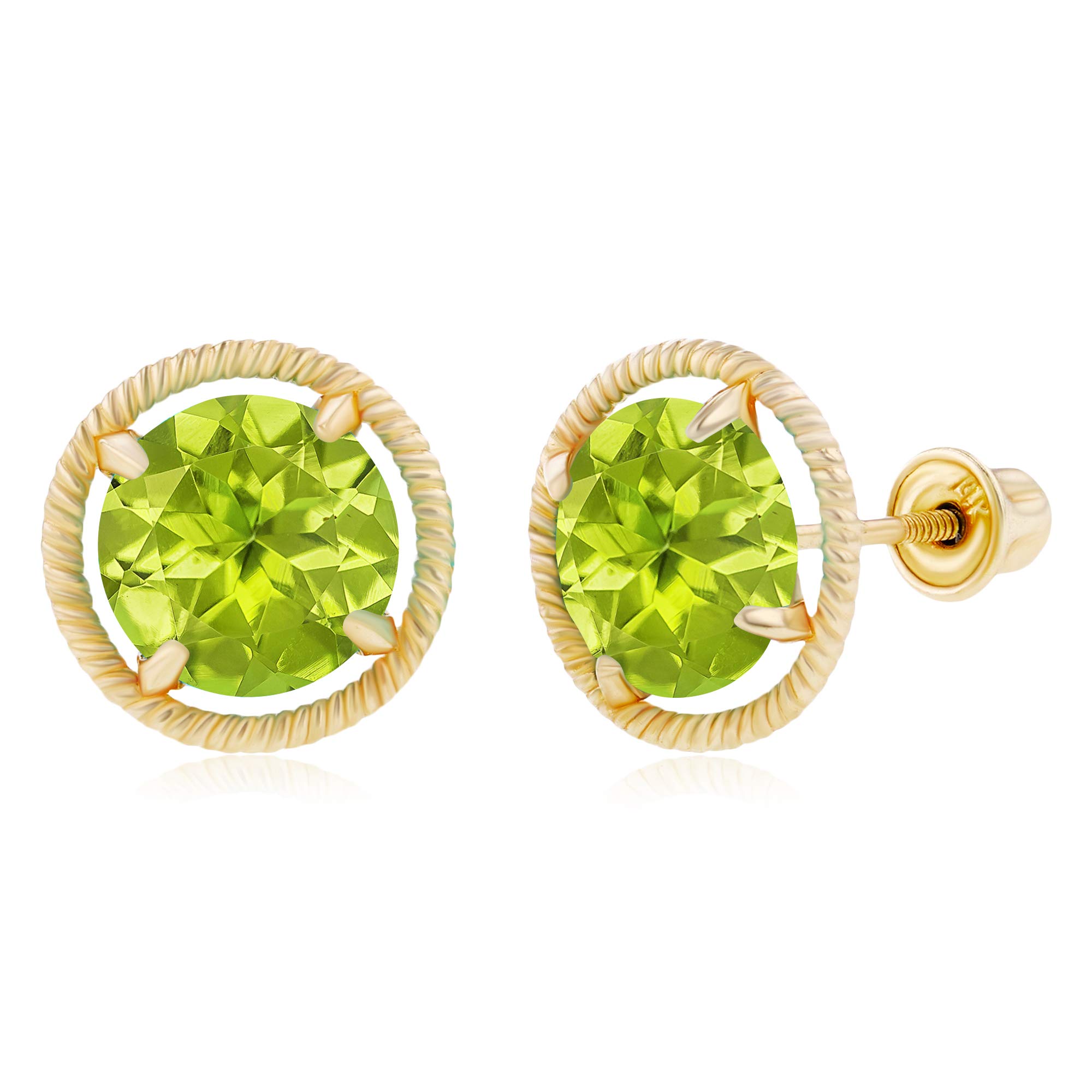 14K Solid Gold 9mm Round Natural Birthstone Screwback Stud Earrings for Women | 7mm Round Birthstone | Martini Rope Screwback Earrings | Perfect for Everyday Wear, Gift Giving & Special Occasions