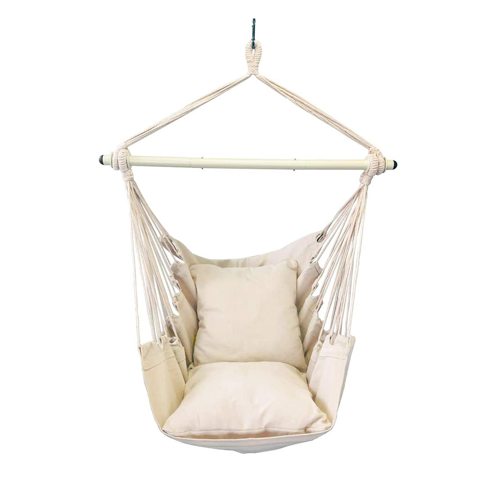 Premium QWERTP Hanging Hammock Chair with 2 Cushions - 500 Lbs Weight Capacity - Steel Spreader Bar & Anti-Slip Rings - Indoor/Outdoor Use - Perfect for Patio, Garden, Balcony, or Bedroom Relaxation - White