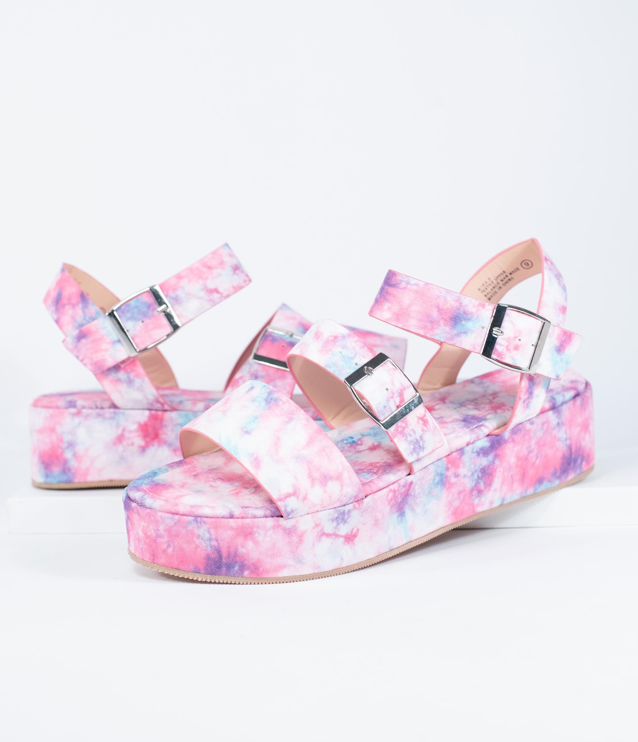 Vibrant Pink & Purple Tie Dye Platform Sandals for Women - Comfortable Summer Beach Slides with Thick Sole - Perfect for Pool Parties, Music Festivals & Boho Outfits
