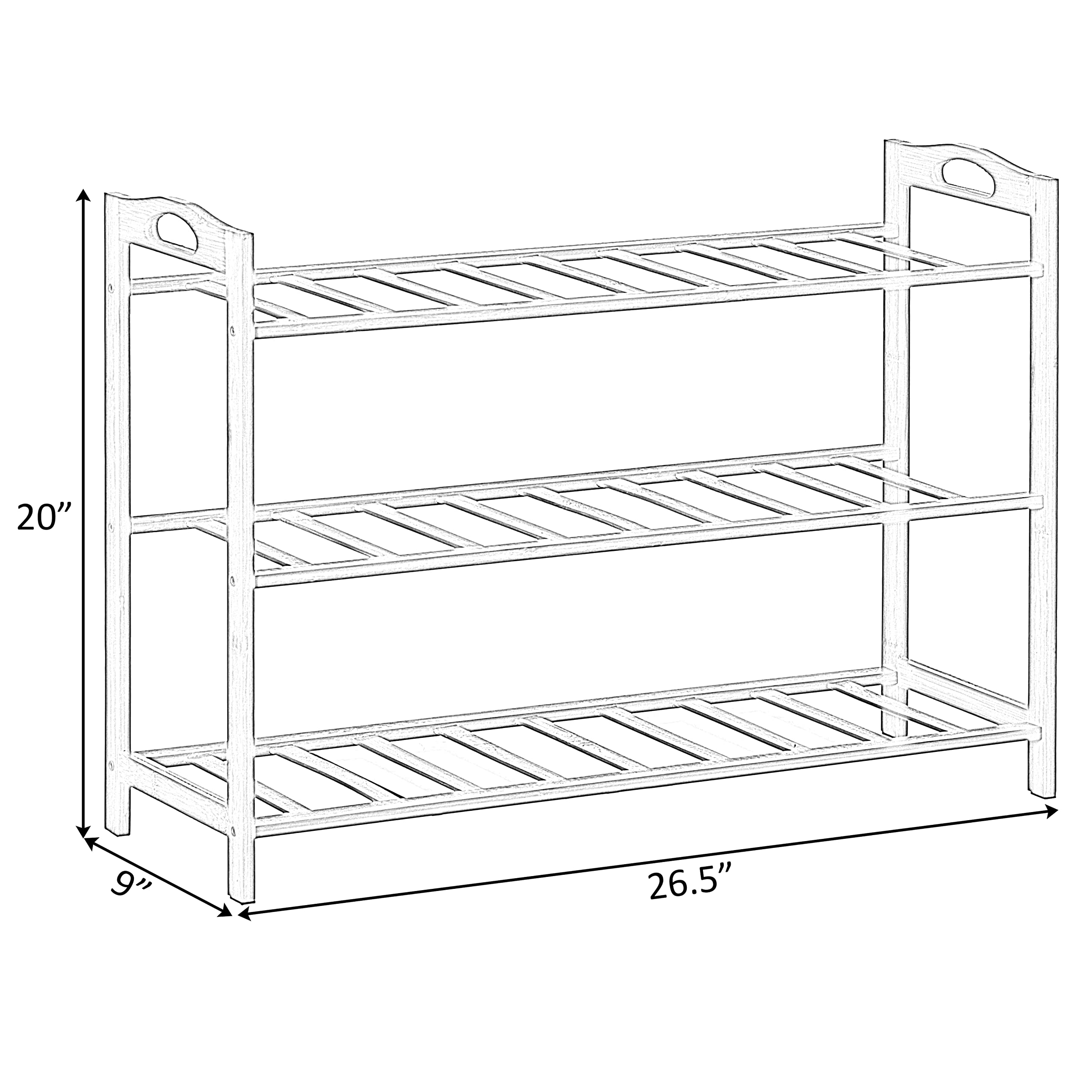 Basicwise 3-Tier Bamboo Shoe Rack Organizer - Free Standing Shoe Storage Shelf for Entryway, Closet & Bedroom - Space Saving Shoe Organizer for Men & Women