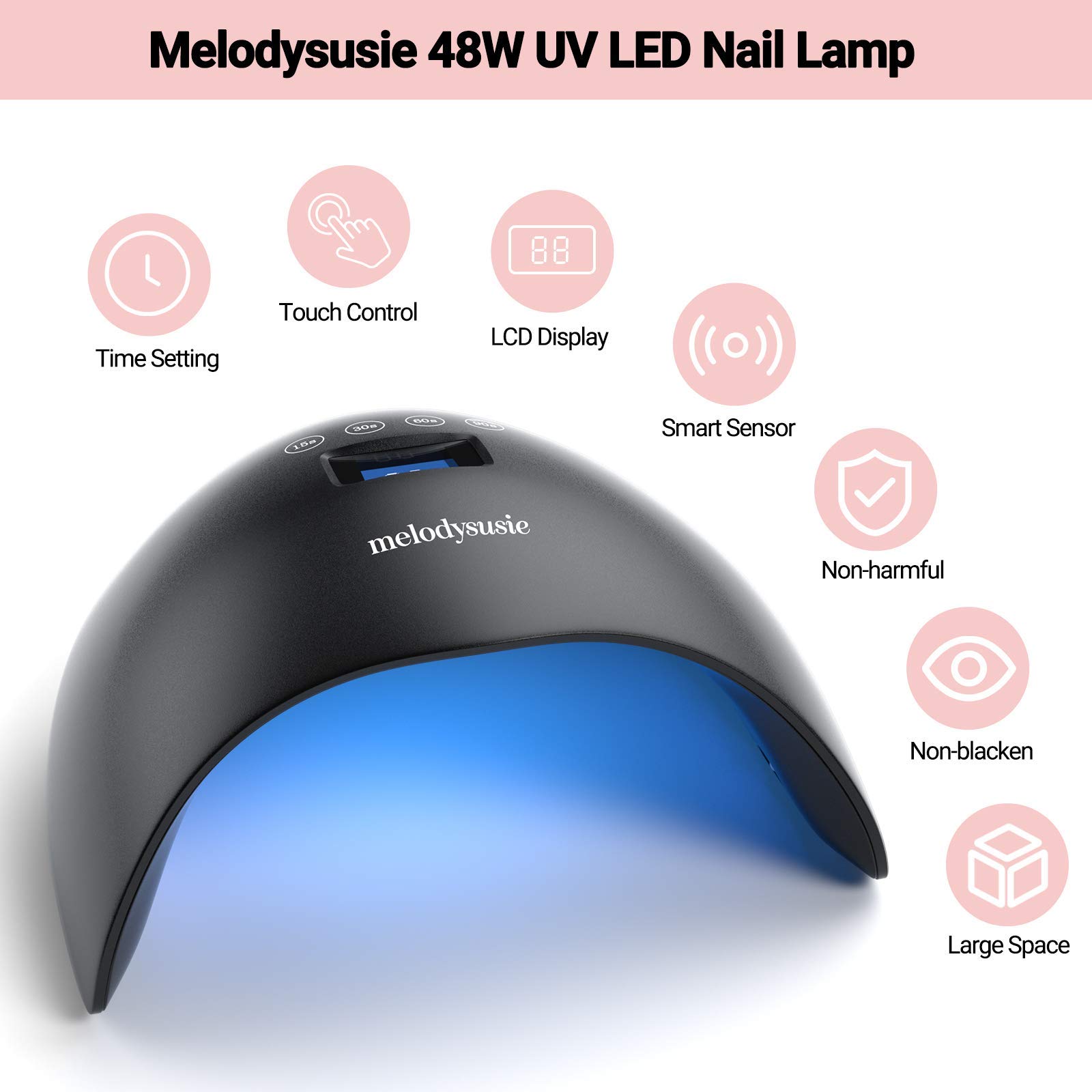 MelodySusie 48W UV LED Nail Lamp Dryer for Gel Polish with Built-in Dust Collector & Powerful Vacuum Fan - Professional Salon & Home Manicure Kit for Gel, Acrylic, Dip Powder Nails