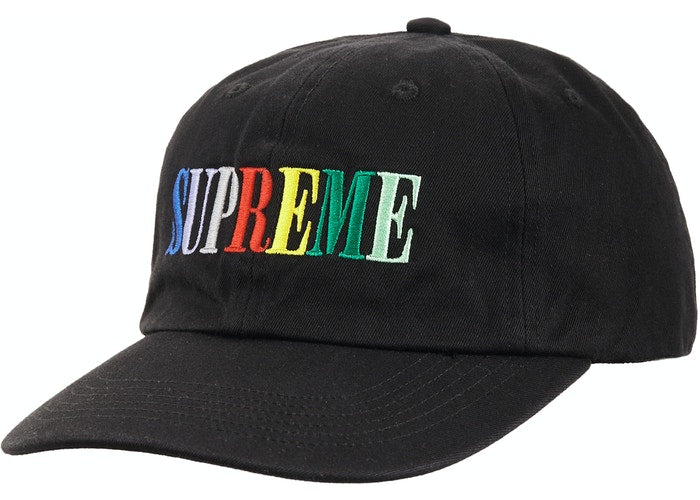 Supreme Multi-Color Logo 6-Panel Black Hat - Stylish Streetwear for Urban Fashion & Hip-Hop Enthusiasts