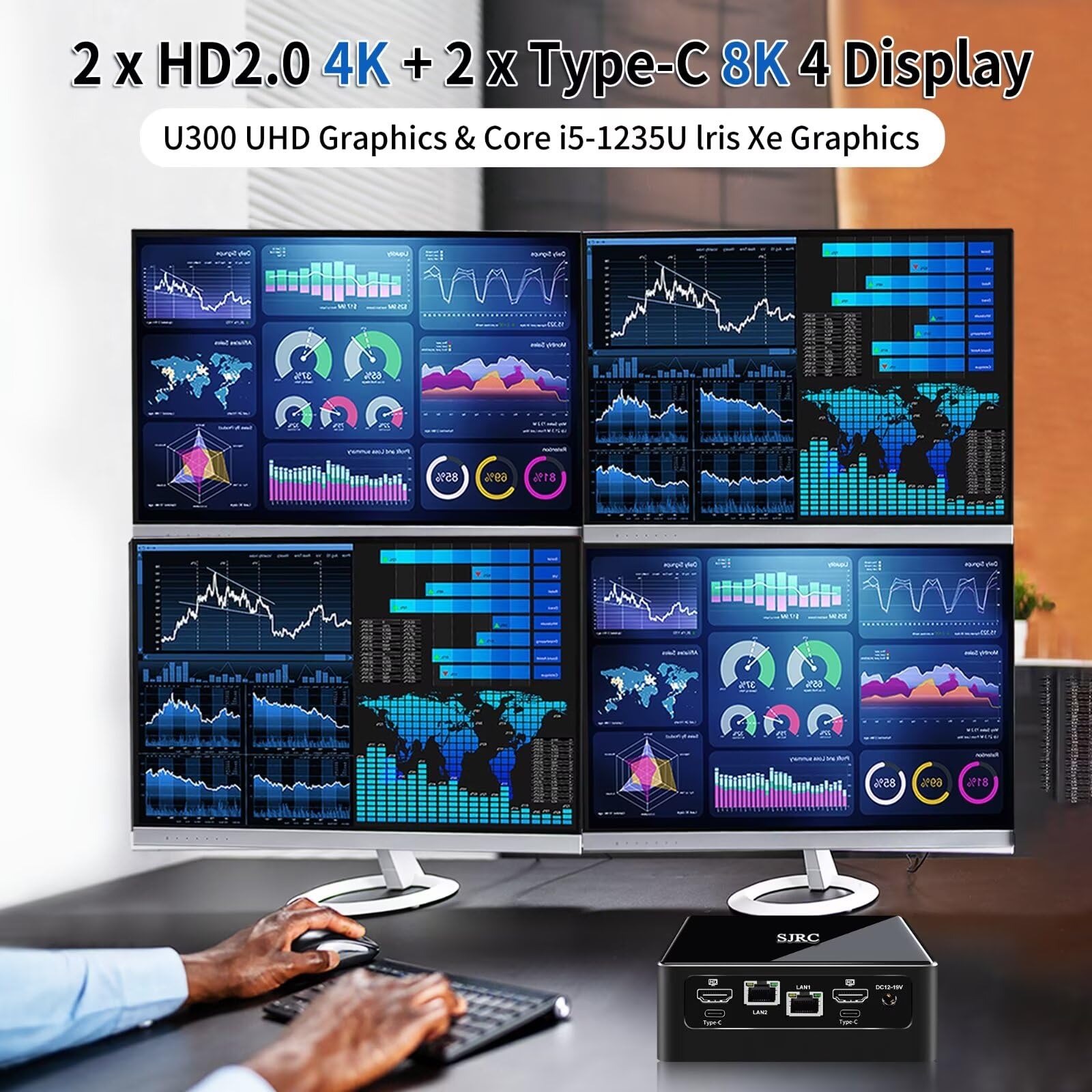 SJRC Mini PC 13th Gen Intel U300 - Small Business Desktop Computer with Dual 2.5GbE LAN, 32GB DDR5 RAM, 1TB PCIe4.0 NVMe SSD, WiFi 6, BT5.2, USB 3.2, Windows 11 Pro - Perfect for Home Office, Gaming & Digital Signage