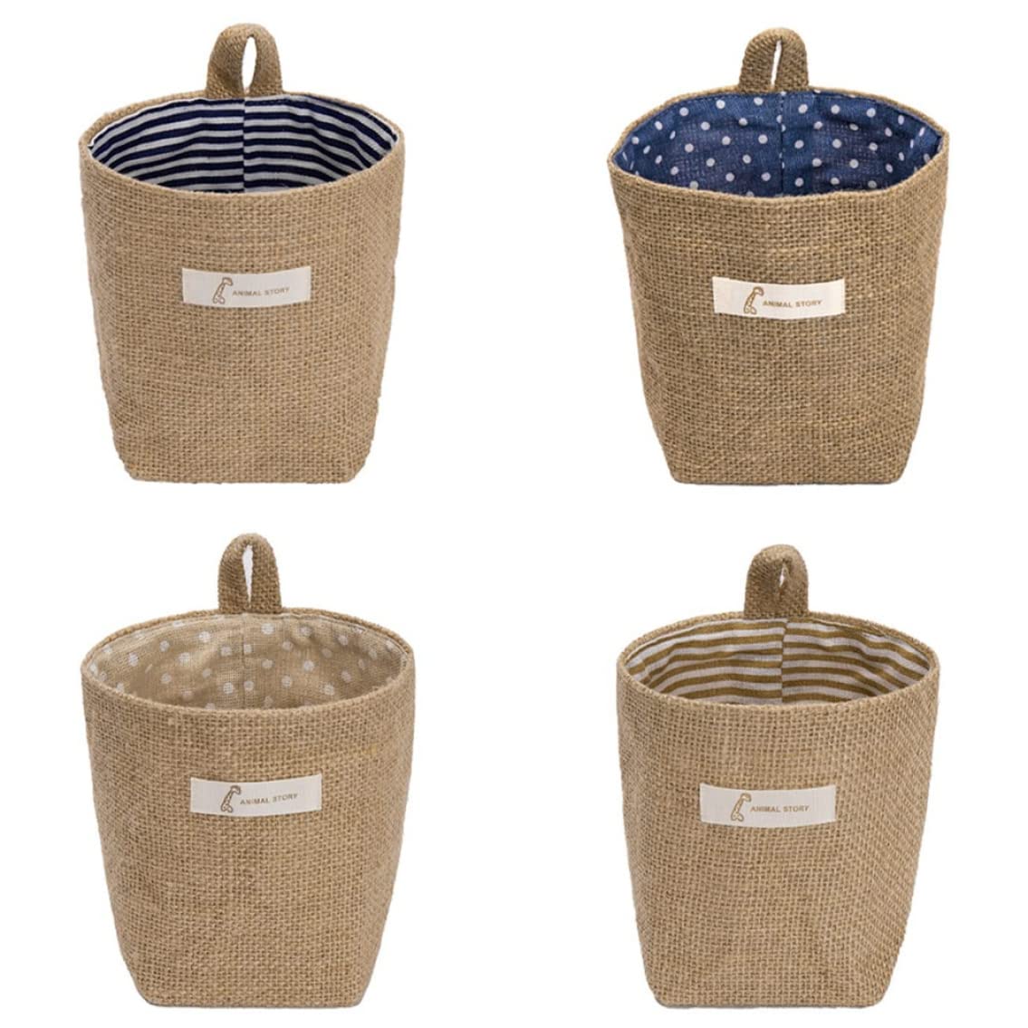 Eioflia 4-Pack Cotton Linen Wall Hanging Storage Bags - Foldable Organizer Baskets for Bathroom, Kitchen, Bedroom & Living Room - Multi-Purpose Hanging Storage for Fruits, Toys, Towels & Home Essentials