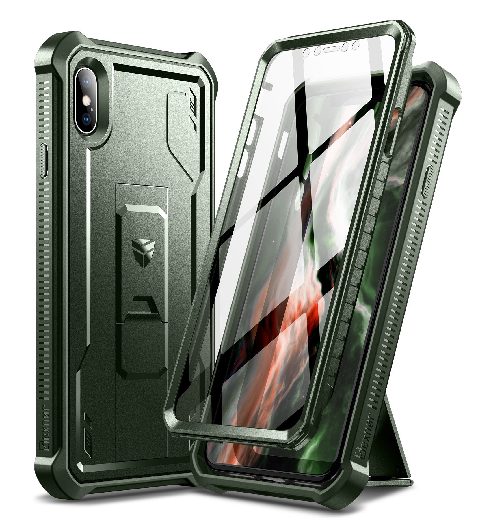 Dexnor Heavy Duty Shockproof Rugged Case for iPhone XS Max with Built-in Screen Protector & Kickstand - Full Body Protection for Outdoor, Travel, and Daily Use
