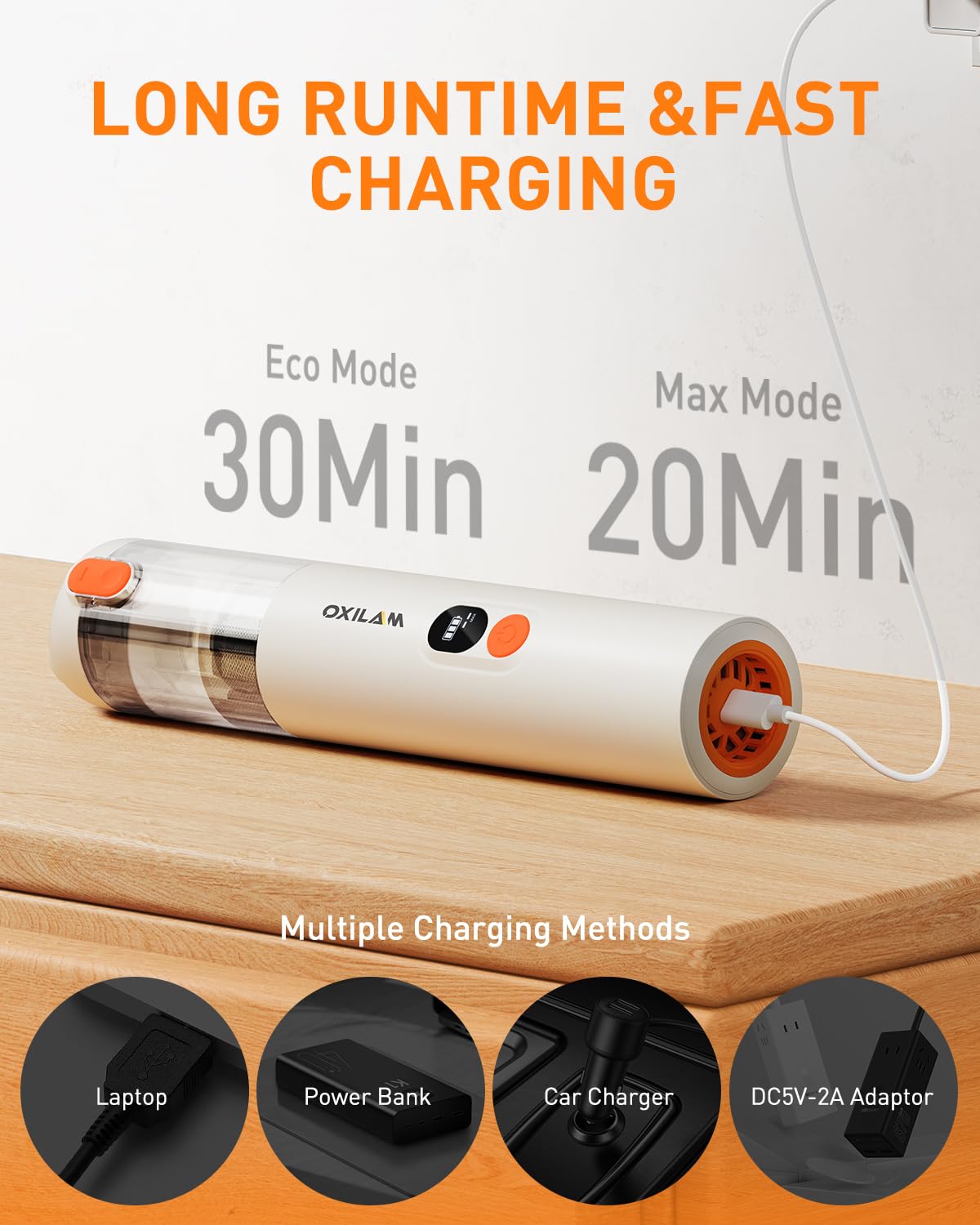 OXILAM 4-in-1 Cordless Handheld Vacuum Cleaner - 14000PA High Power Portable Car Vacuum, Blow & Suction 2-in-1 Function, 30 Mins Runtime with Multi-Nozzles - Perfect for Home, Car, Pet Hair, Office & Travel Cleaning