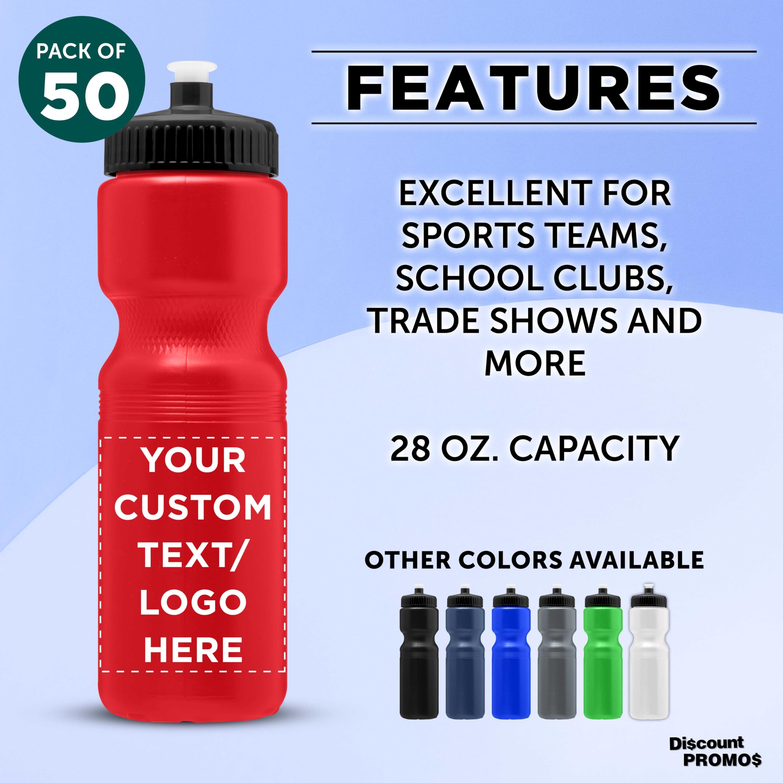 28 oz Custom Push Cap Plastic Water Bottles Bulk Pack of 50 - Personalized Reusable Water Bottles for Gym, Hiking, Camping & Outdoor Sports - Ideal for Team Events, Corporate Gifts & Promotional Giveaways - Red