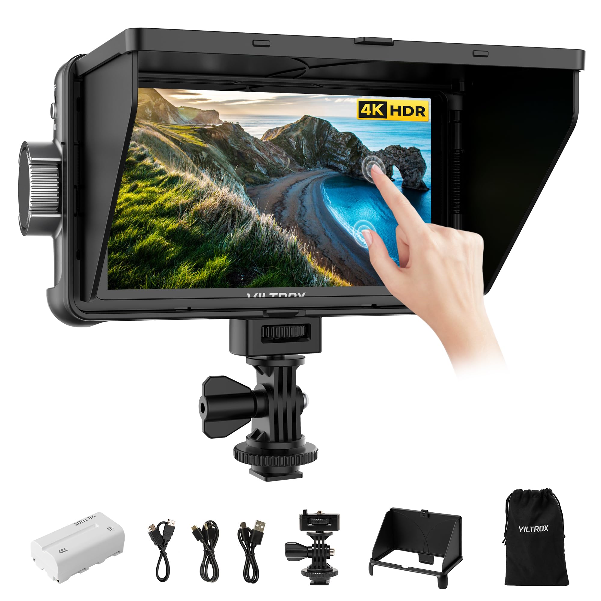 VILTROX DC-550 Lite 5.5 Inch 4K Touchscreen Camera Field Monitor with HDMI Input/Output, 400Nits Brightness, Peaking Focus Assist, Sunshade Hood & Battery - Perfect for DSLR Filmmaking, Video Production, and On-Camera Monitoring