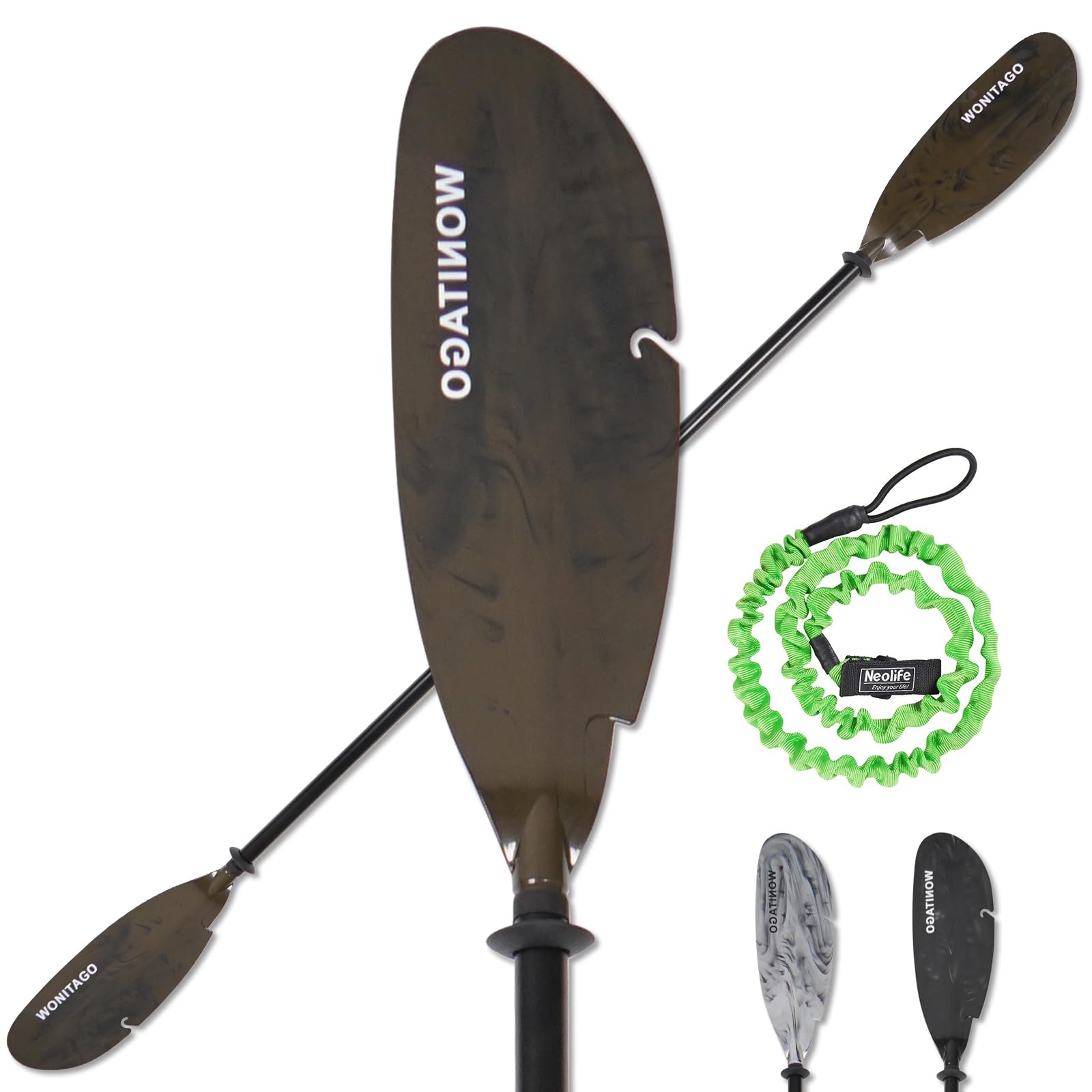 Premium Adjustable Aluminum Kayak Paddles with Floating Plastic Blades & Leash - 3-Piece Fishing Oars (230-250cm/90-98