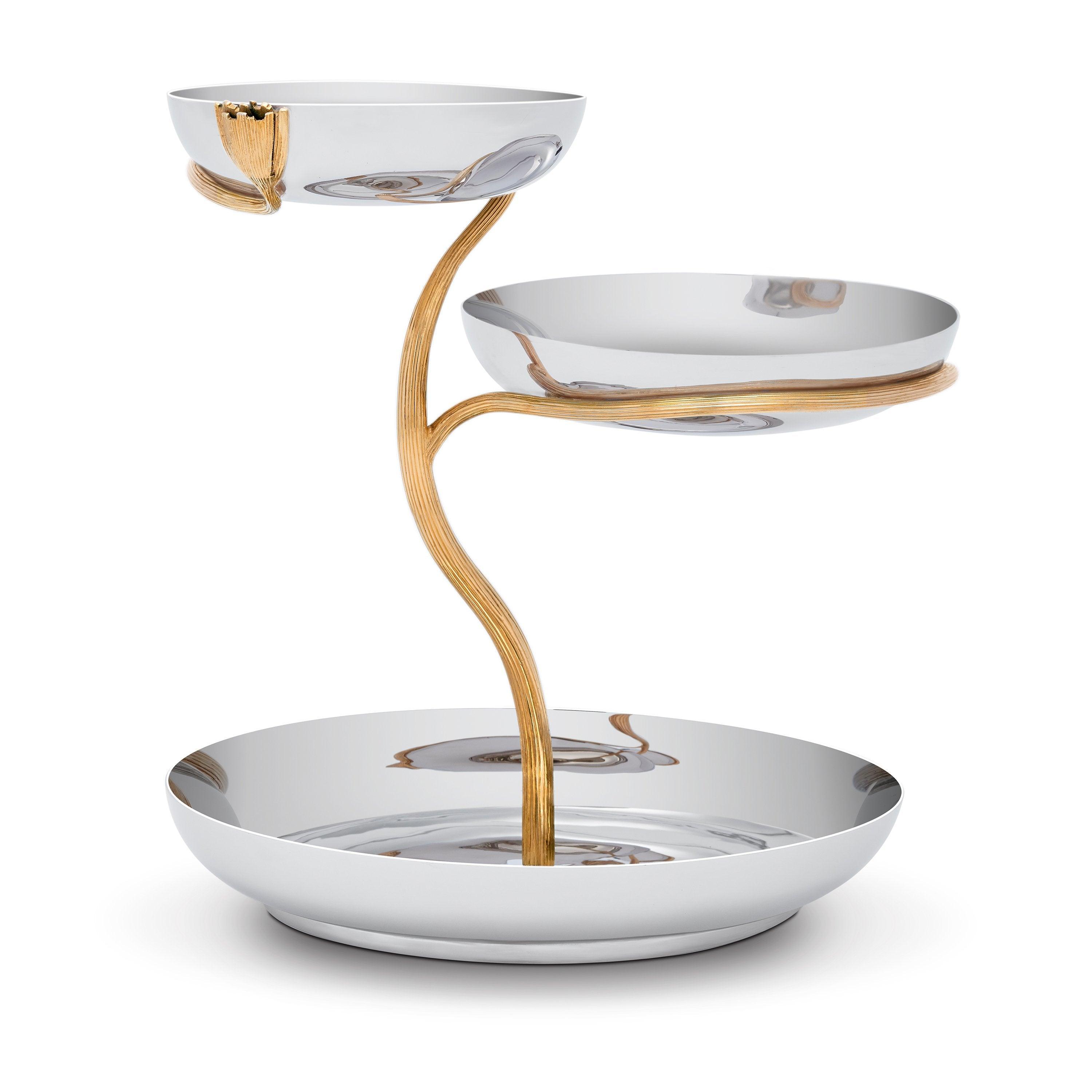 3-Tier Decorative Leaf Serving Tray - Large Rustic Wooden Cake Stand for Parties, Desserts, and Afternoon Tea Display - Perfect for Weddings, Baby Showers & Holiday Entertaining