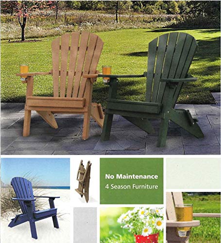 4-Season Foldable Adirondack Chair with Cup Holder - 100% Recycled Poly Lumber, All-Weather Outdoor Furniture for Patio, Garden, Poolside & Camping - Burgundy Folding Fan Back Chair (Made in USA)