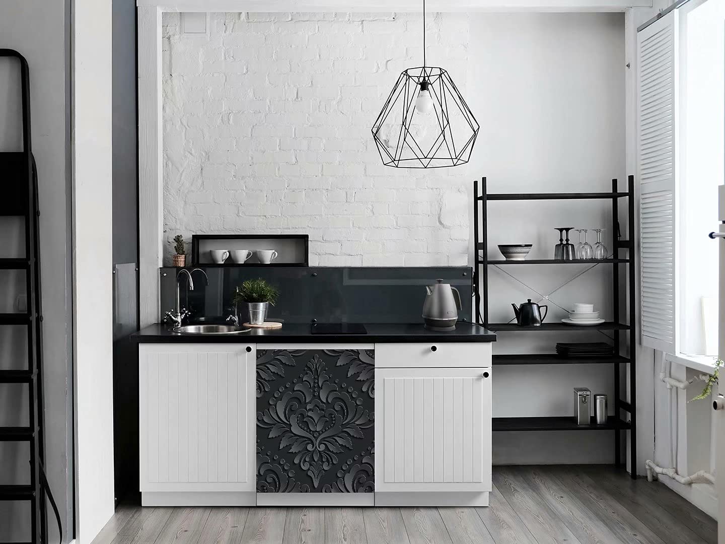 Black Abstract Dishwasher Magnet Decorative Cover - Stylish Kitchen Appliance Decal for Home & Office Use