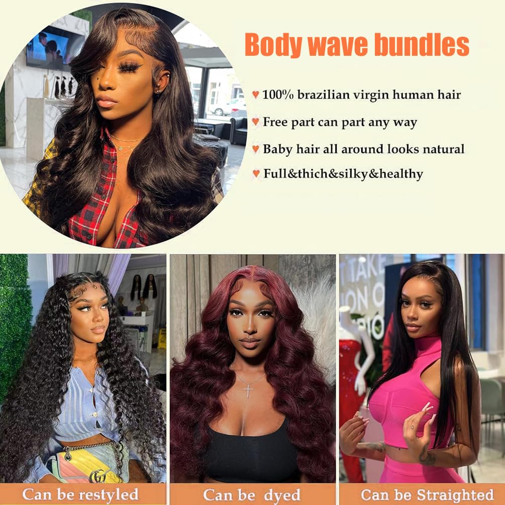 Brazilian Body Wave Human Hair Bundles with 13x4 Lace Frontal - 16