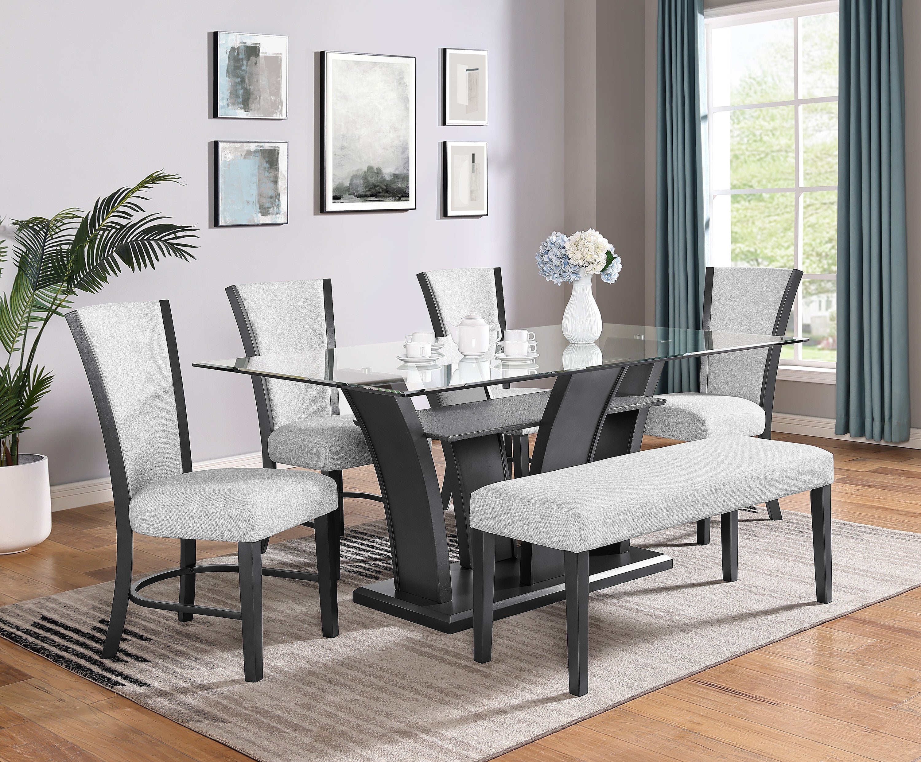 2pc Contemporary Glam Upholstered Dining Chairs - Padded Plush Fabric Seat with Wooden Legs - Modern Kitchen & Dining Room Furniture for Home Decor