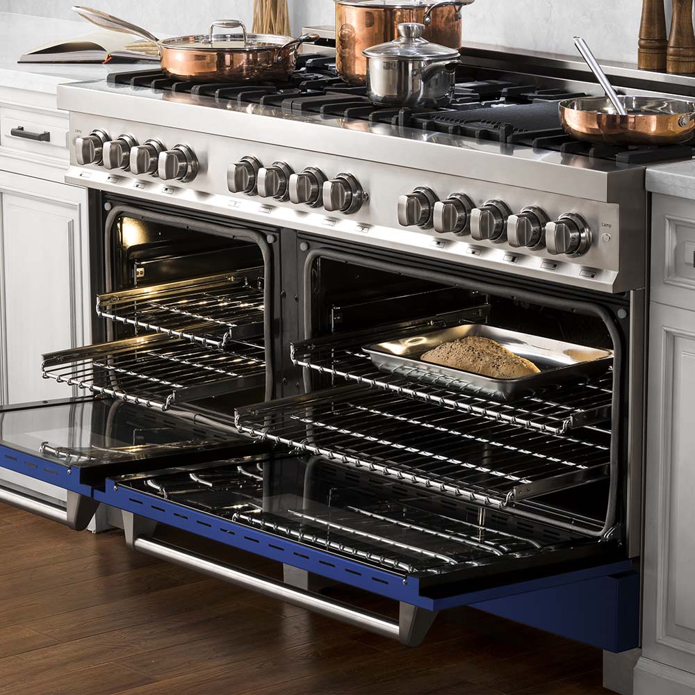 ZLINE 60-Inch 7.4 cu.ft Dual Fuel Range with 9-Burner Gas Cooktop & 2 Electric Convection Ovens - Stainless Steel with Blue Matte Doors (RA BM 60) | Professional Kitchen Appliance for Home Chefs & Cooking Enthusiasts