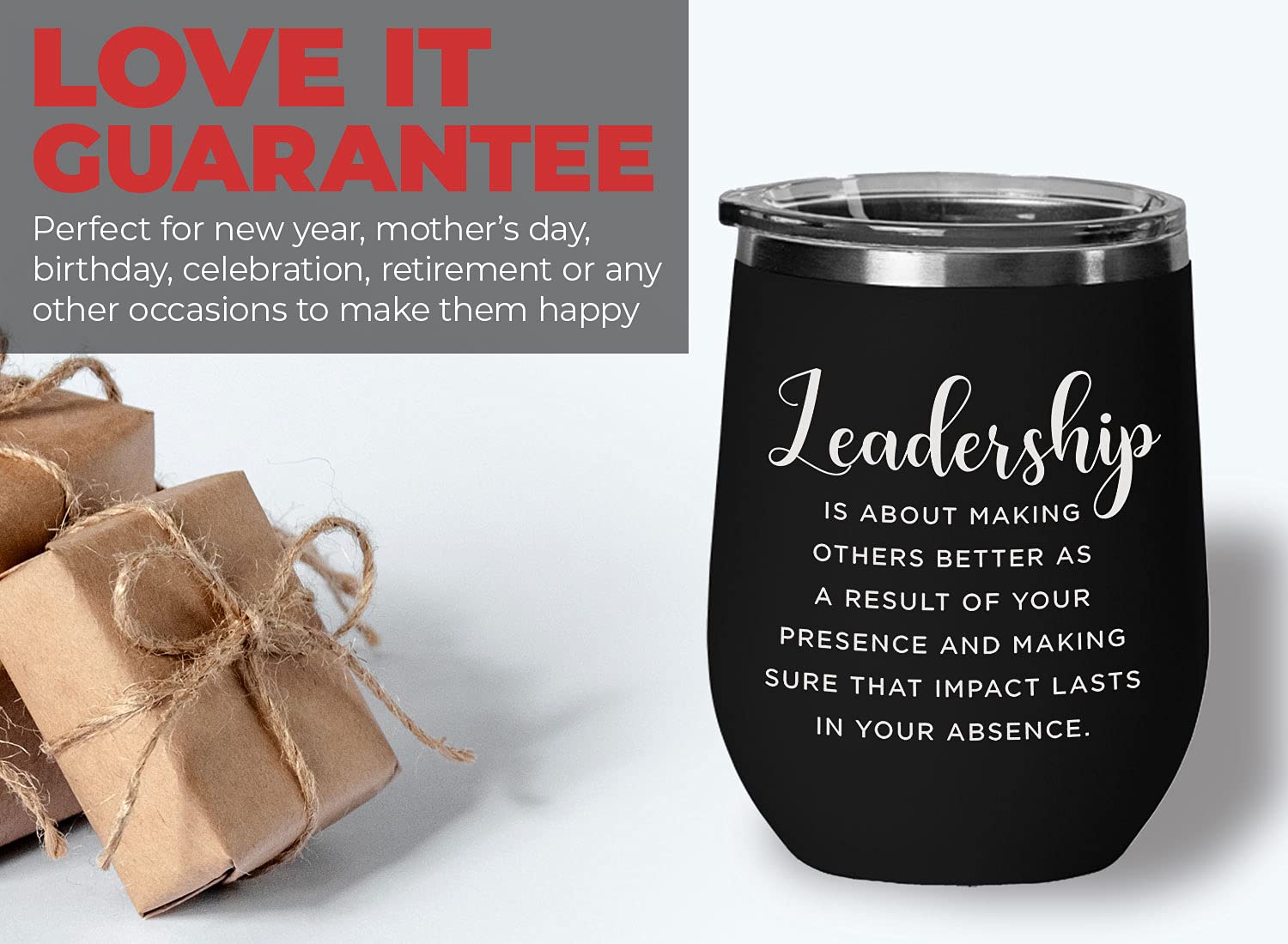12 Oz Inspirational Black Wine Tumbler with Leadership Quote - Perfect for Office Gifts, Motivational Drinkware & Corporate Events