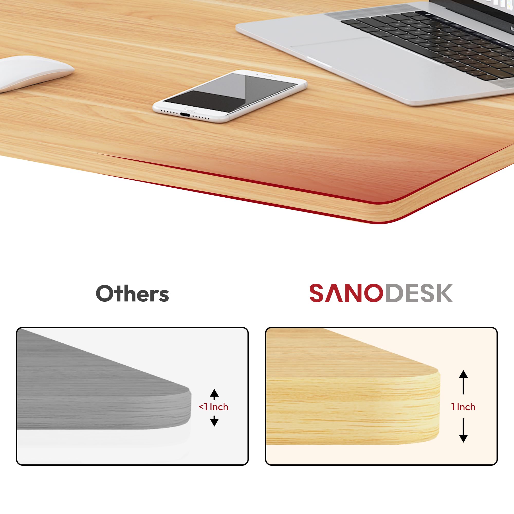 SANODESK 48x24x1 Inch Universal Tabletop - Solid Particle Board Standing Desk & Home Office Countertop DIY (Maple Finish) - Perfect for Workspaces, Gaming Setups & Home Offices