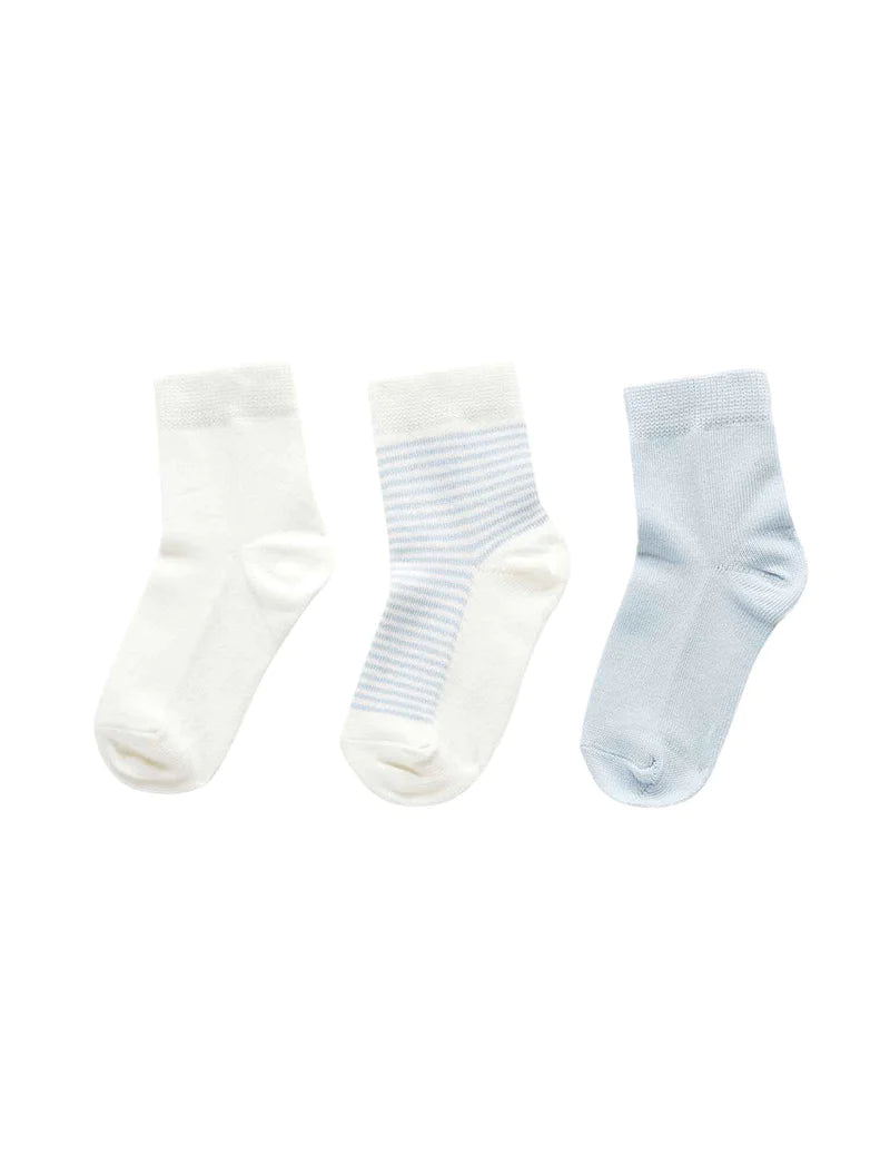 Purebaby Essentials 3-Pack Baby Socks - Soft Cotton Blue & White Striped - Perfect for Newborns, Infants & Toddlers - Ideal for Everyday Wear, Nursery, and Photo Shoots