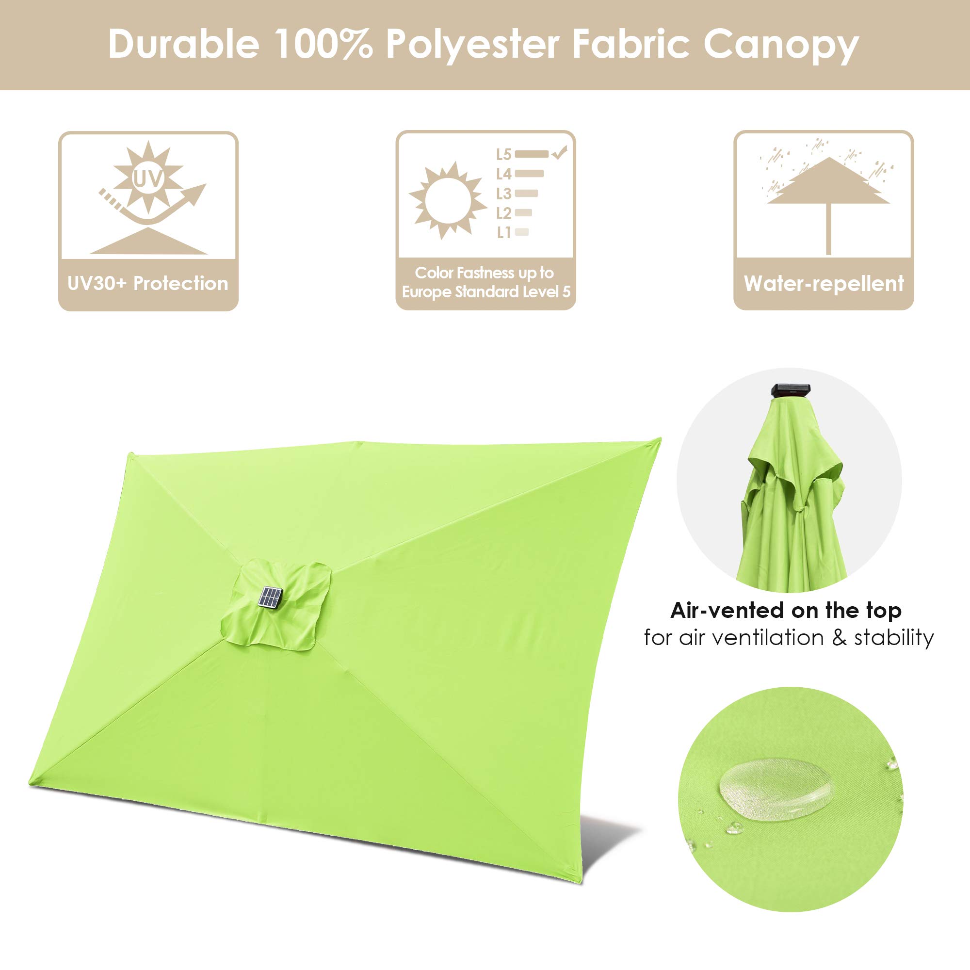 Yescom 10x6.5ft Solar Powered LED Patio Umbrella with Crank & Tilt - Outdoor Rectangle Sun Shade for Garden, Poolside, Deck & Backyard (2 Pack) - Perfect for Dining, Lounging & Outdoor Entertaining