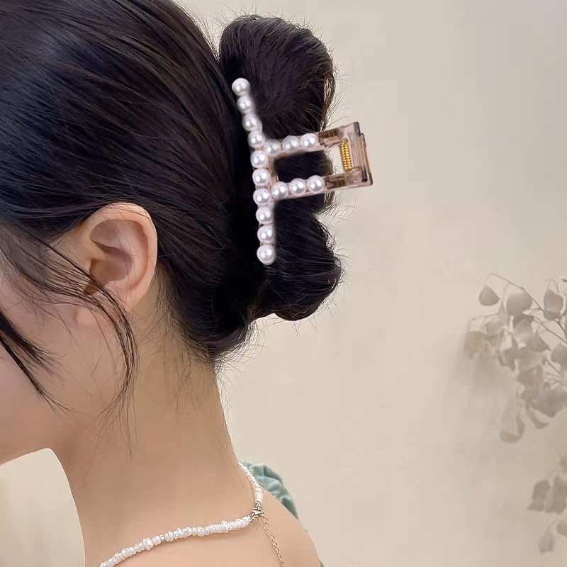 Large Pearl Hair Claw Clips for Thick Hair - Non-Slip Hair Styling Barrettes for Women & Girls (2-Pack) - Perfect for Weddings, Parties & Everyday Elegance