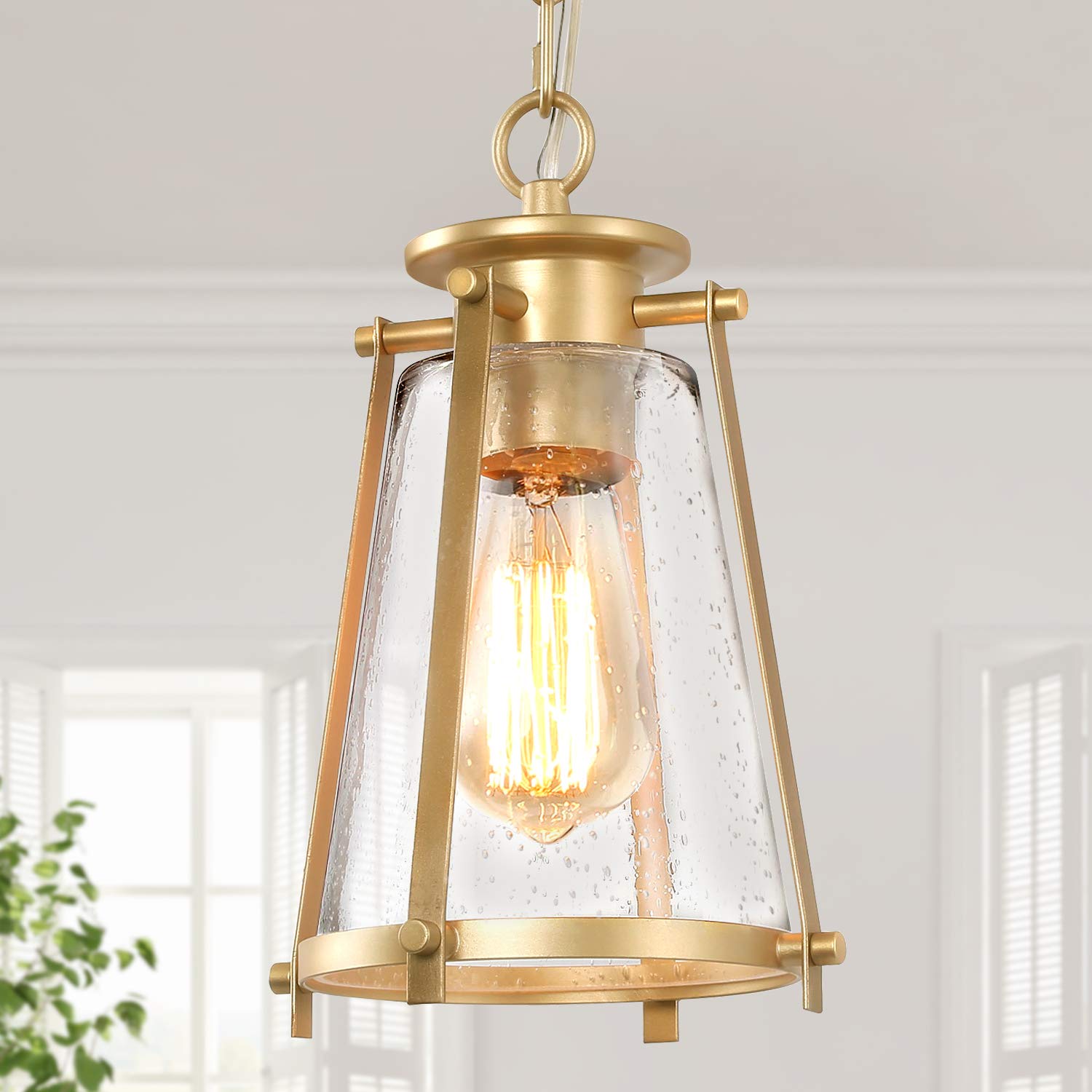 KSANA Gold Pendant Light - Vintage Brass Kitchen Island Lighting with Seeded Glass Shade, Elegant Hanging Fixture for Dining Room & Foyer | Perfect for Farmhouse, Industrial & Modern Home Decor
