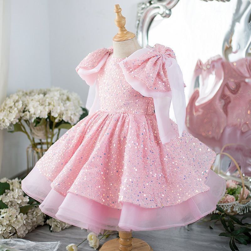 Elegant Baby Pink Sequin Princess Dress for Toddlers - Formal Party Gown for Girls - Perfect for Birthday, Pageant, Wedding & Special Occasions