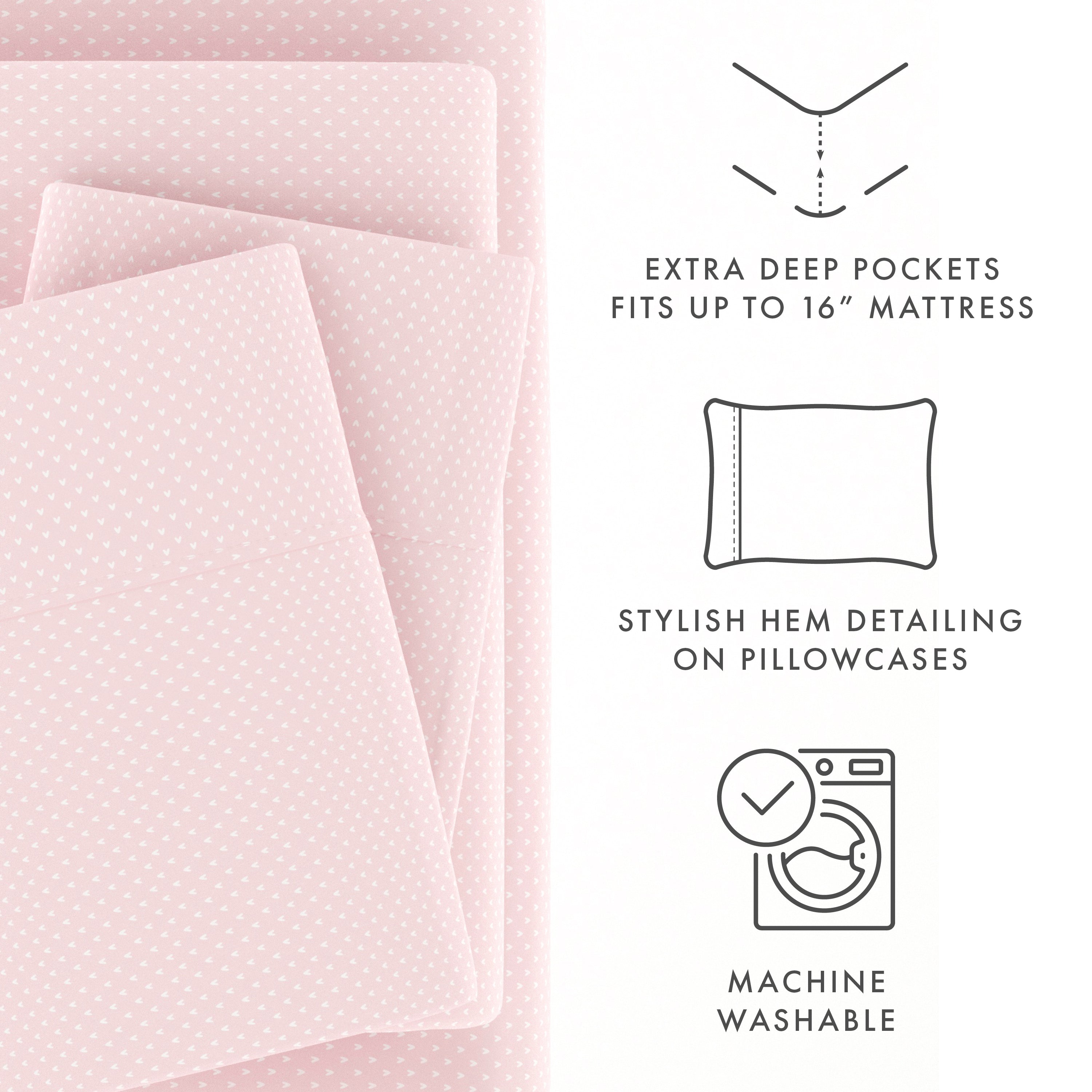 Heart Pattern 4-Piece Bed Sheet Set - Soft & Breathable Cotton for Cozy Bedroom Decor - Perfect for Master Bedroom, Guest Room or Dorm