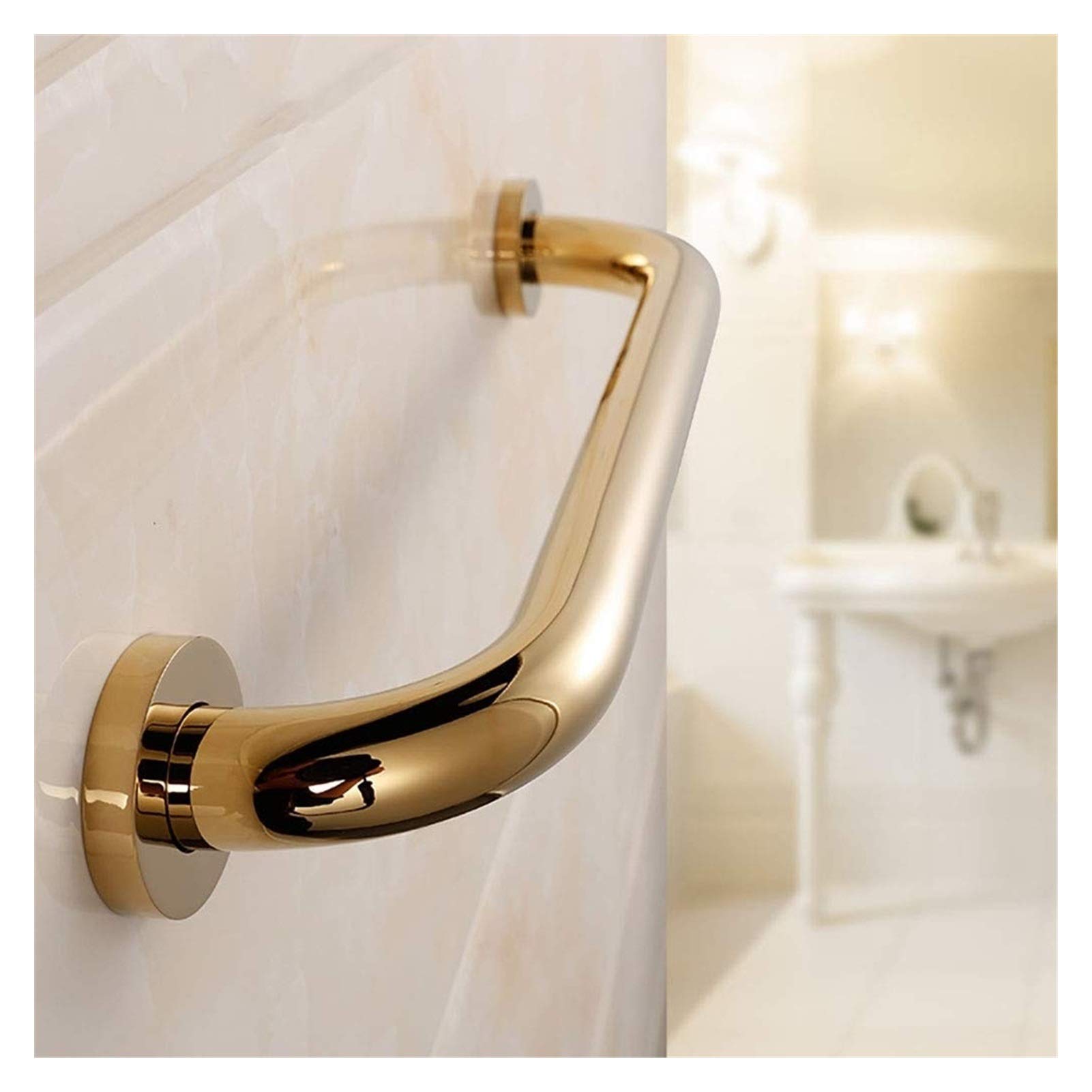 MONSTE Bathroom Grab Bars - Wall Mounted Polished Brass Shower & Toilet Safety Handrail - ADA Compliant Non-Slip Support Bar for Elderly & Disabled - Perfect for Bathroom, Shower Stall and Senior Care Facilities