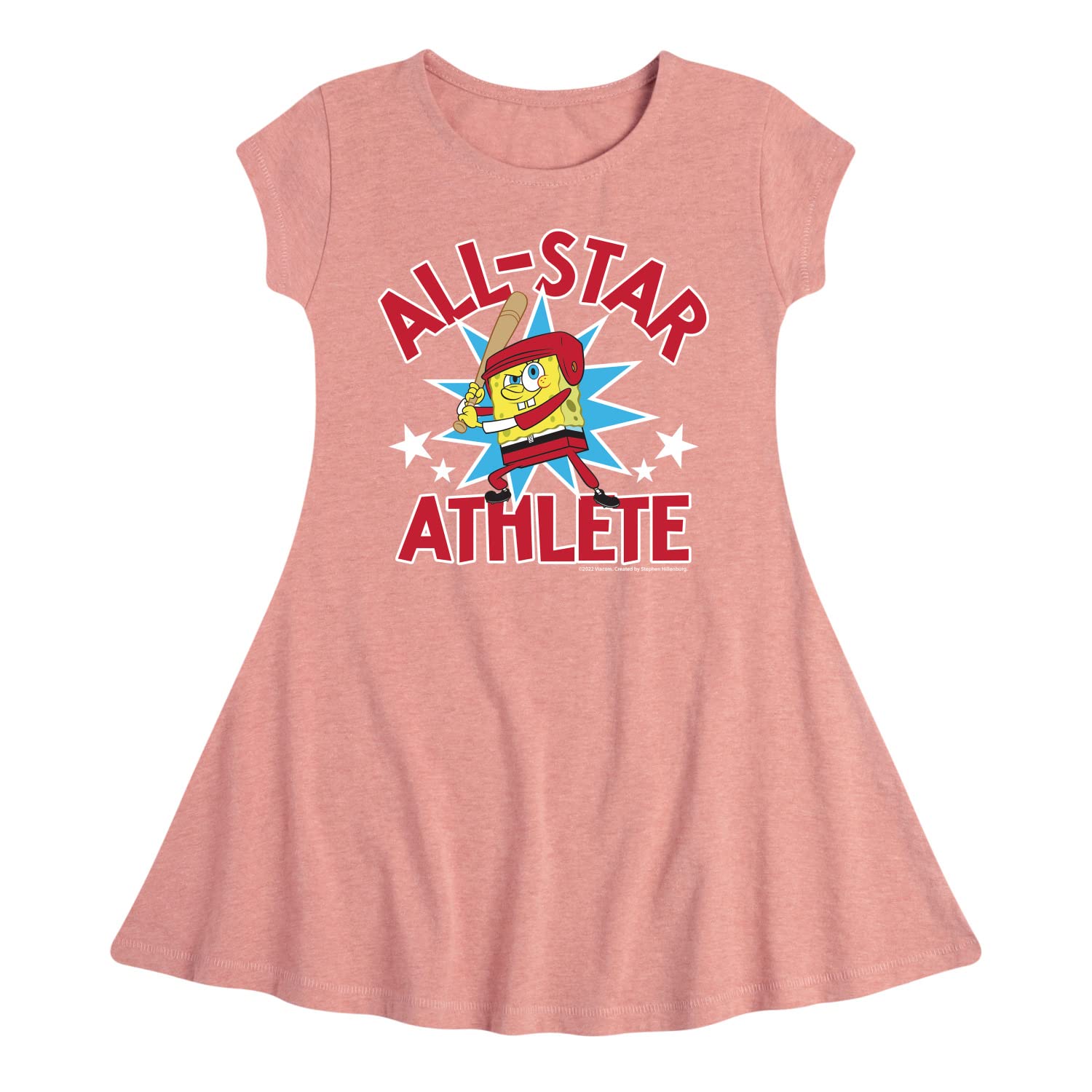 Spongebob Squarepants American All Star Toddler & Youth Girls Fit Flare Dress - Hybrid Apparel - Perfect for Birthday Parties, Cosplay & Casual Wear