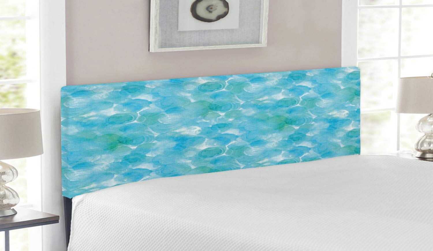 Ambesonne Teal Upholstered Headboard - Abstract Watercolor Art with Aqua Circles Pattern, Memory Foam Queen Size Bed Headboard in Aqua Blue Turquoise | Perfect for Modern Bedrooms, Guest Rooms & Dorm Decor