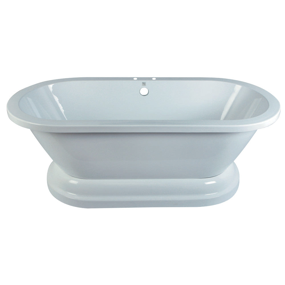 Aqua Eden 67-Inch White Acrylic Double-Ended Pedestal Bathtub with 7-Inch Faucet Drillings - Luxury Freestanding Soaking Tub for Spa-Like Bathroom Relaxation