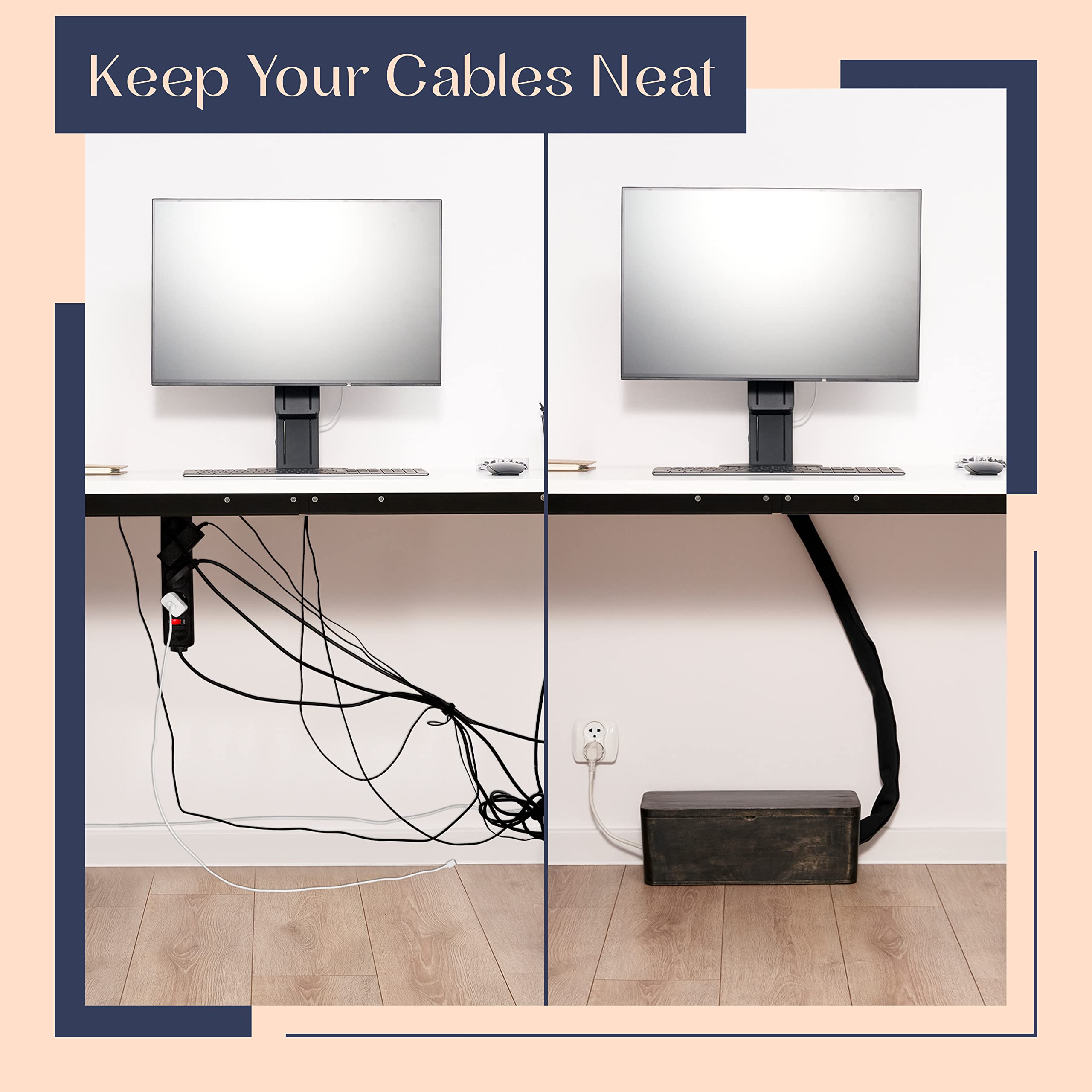 Large Cable Management Box - Cord Organizer & Power Strip Holder for Desk & Floor Cable Hiding - Wire Storage Solution for Home, Office & Entertainment Centers