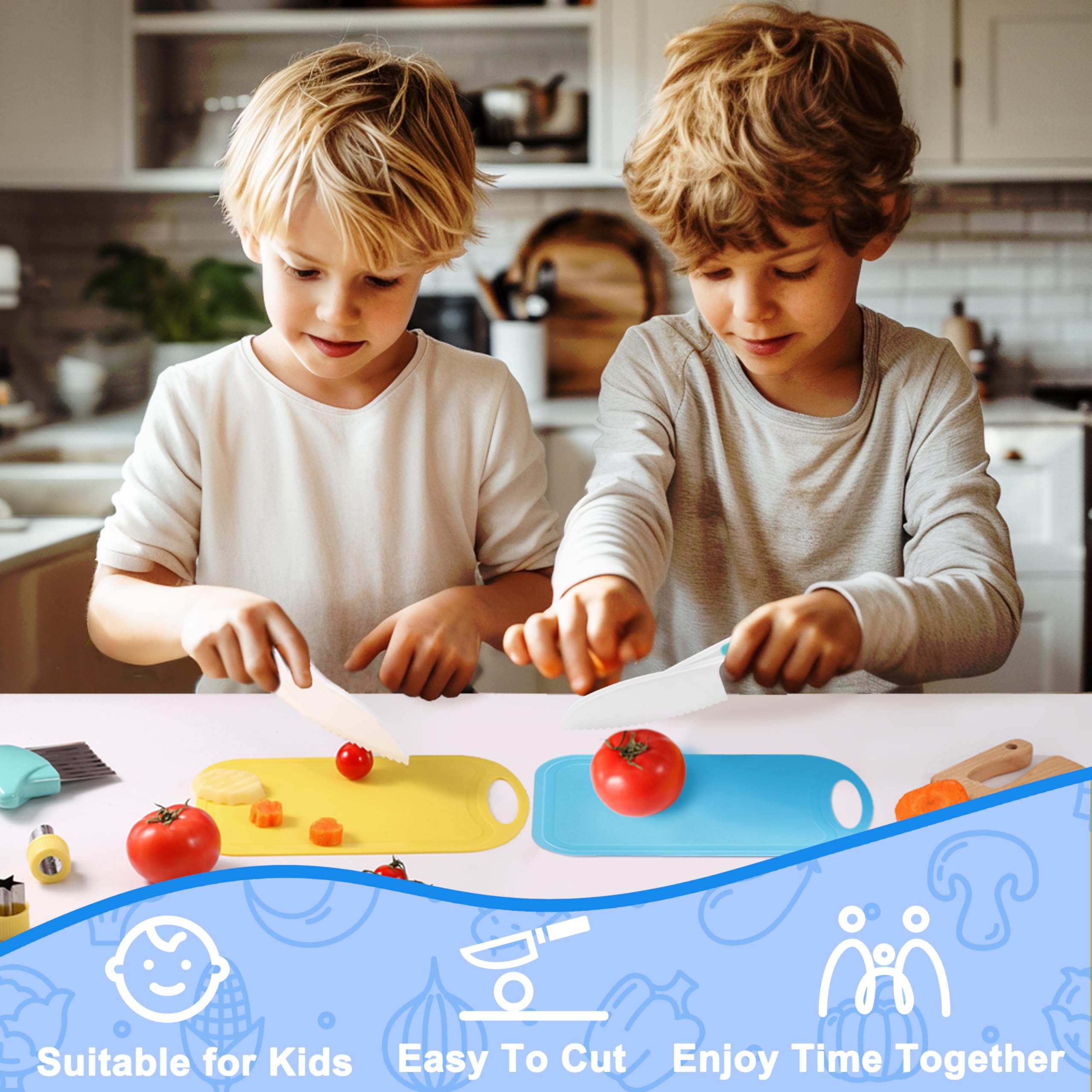 30-Piece Montessori Kids Cooking Set with Safe Knives & Crinkle Cutter - Real Cooking Utensils for Toddlers - Perfect for Early Learning, Kitchen Play & Family Cooking Activities