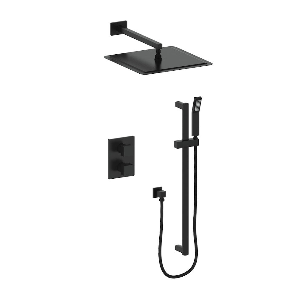 ZLINE Crystal Bay Thermostatic Shower System in Matte Black - Luxury Rainfall Shower Head with Handheld Sprayer, Temperature Control Valve (CBY SHS T2 MB) - Perfect for Modern Bathroom Renovations & Spa-Like Experience