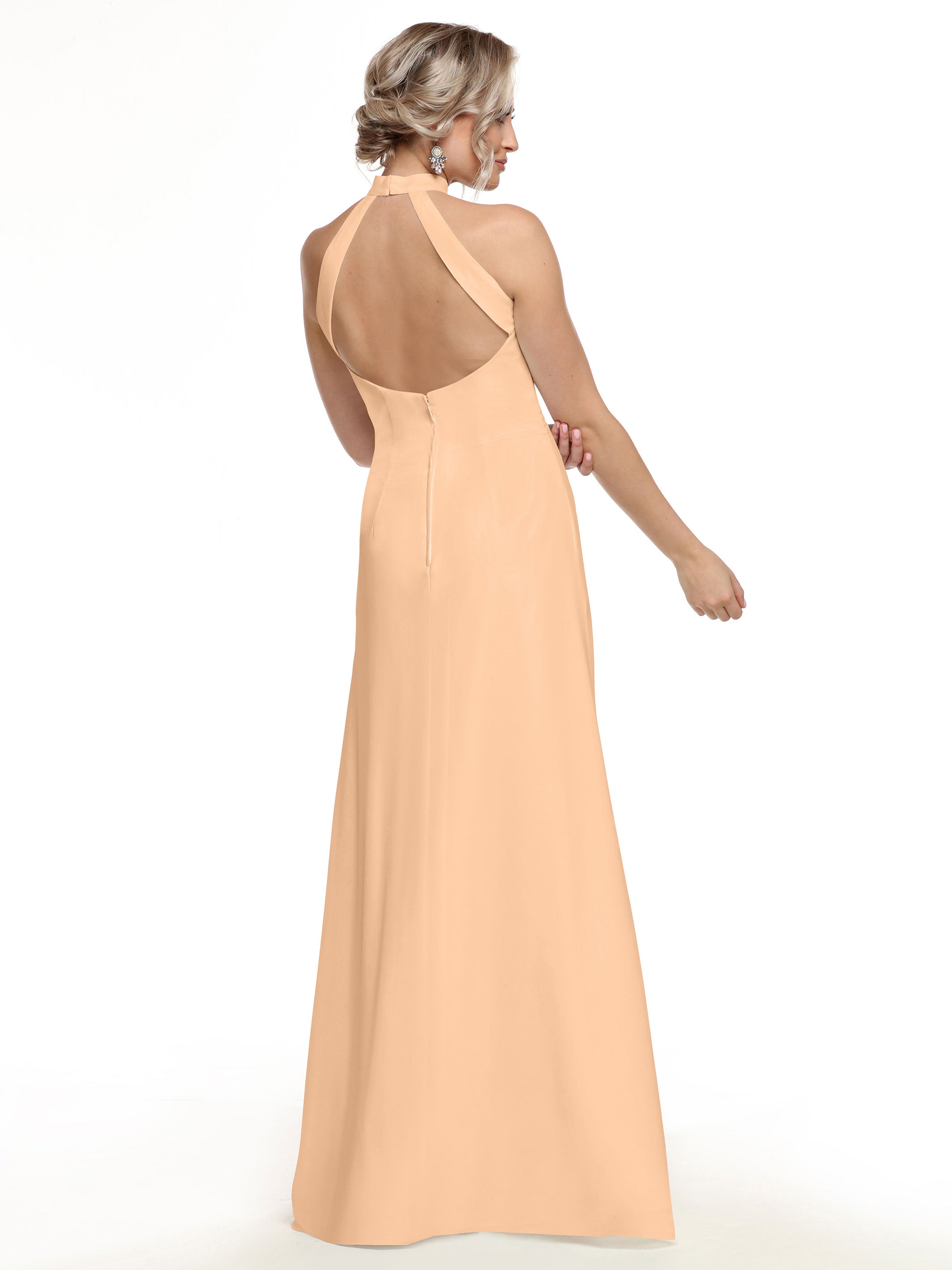 Elegant 80138 Chiffon A-Line Bridesmaid Dress with Keyhole Halter Neckline - Perfect for Weddings, Formal Events & Special Occasions