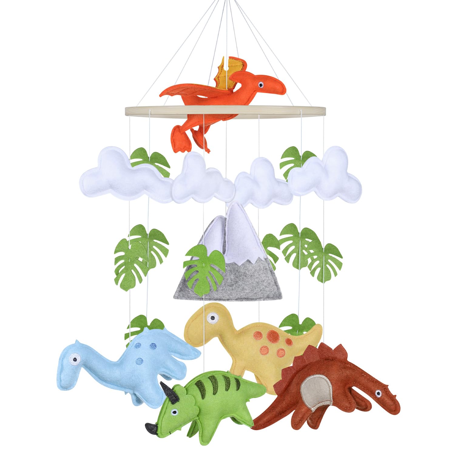 CLYMENE Dinosaur Baby Mobile for Crib - Handmade Felt Dinosaur Nursery Decor with Mountains | Gender Neutral Dino Theme Mobile for Boys & Girls | Perfect for Baby Showers, Nursery Room Decor & Themed Birthday Parties