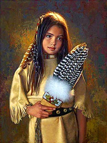 5D Diamond Painting Kit for Adults - Native American Indian Girl Full Drill DIY Art, 40x50cm Canvas Wall Decor, Perfect Gift for Home & Office Decoration | Relaxing Craft for Stress Relief & Creative Hobbies