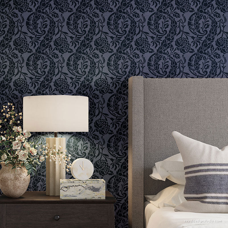 Saxony Damask Wall Stencil - DIY Home Decor Painting Template for Living Room, Bedroom, and Accent Walls - Reusable & Easy to Use for Creative Wall Designs