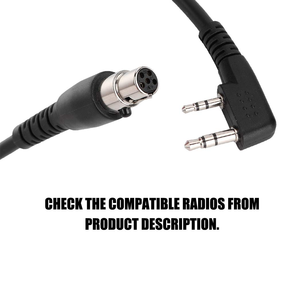 ASHATA 2-Pin to 5-Pin Coil Cord Cable for Kenwood HYT Baofeng Relm Two Way Radios - Durable Coiled Headset Mic Cable for Walkie Talkies - Perfect for Construction, Security, and Outdoor Adventures