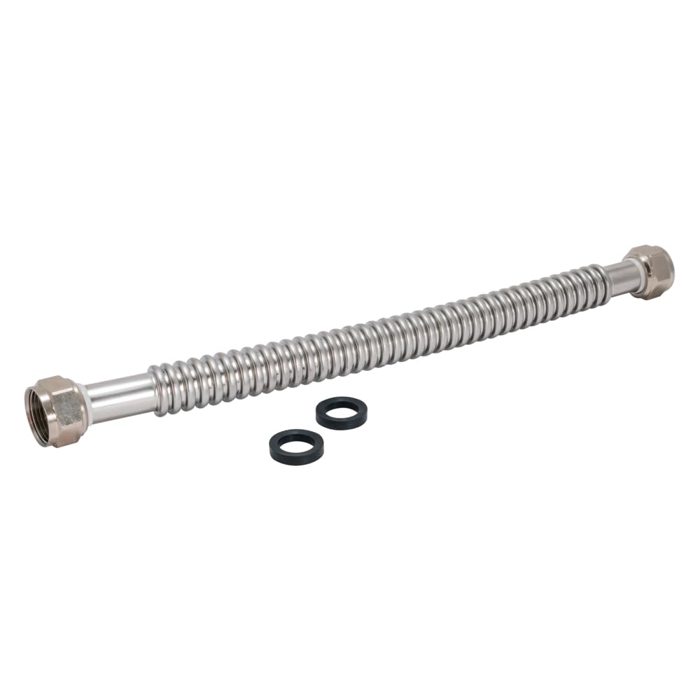 15 Inch WaterFlex Water Heater Connector - 3/4 Inch FIP x 3/4 Inch FIP Stainless Steel Corrugated Supply Line (Model 437015) - Perfect for Residential & Commercial Water Heater Installations, Plumbing Repairs, and DIY Home Improvement Projects