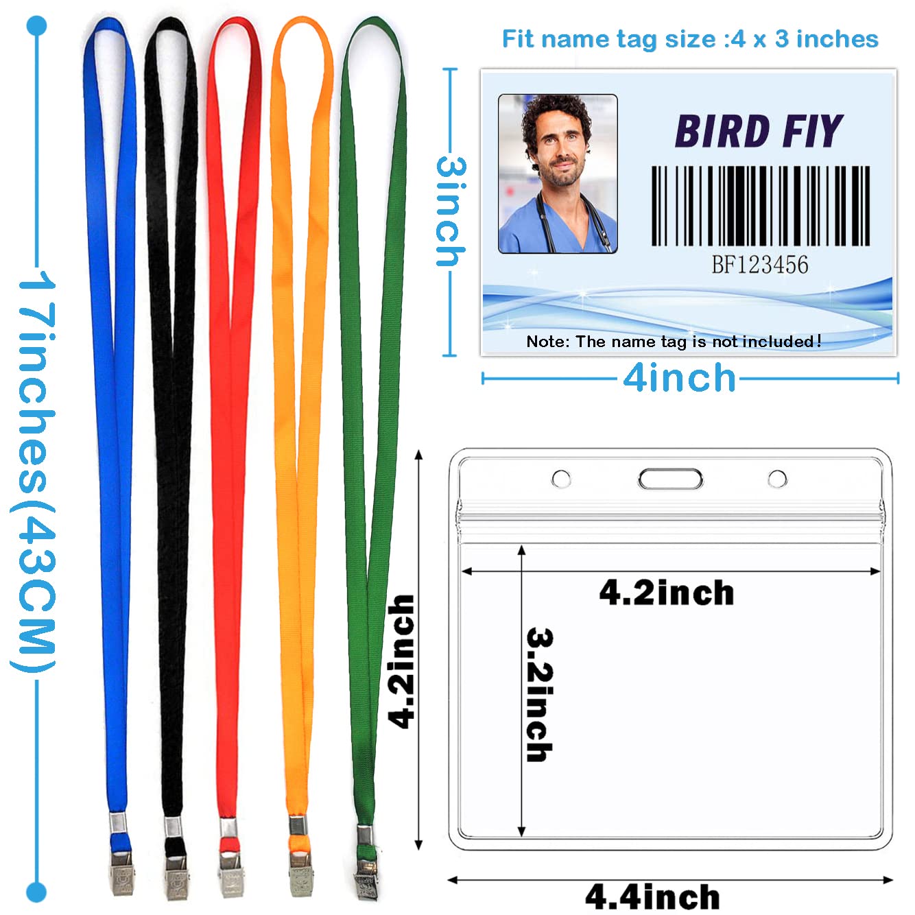 4x3 Waterproof ID Badge Holder with Lanyard - 50 Pack for Conferences & Events