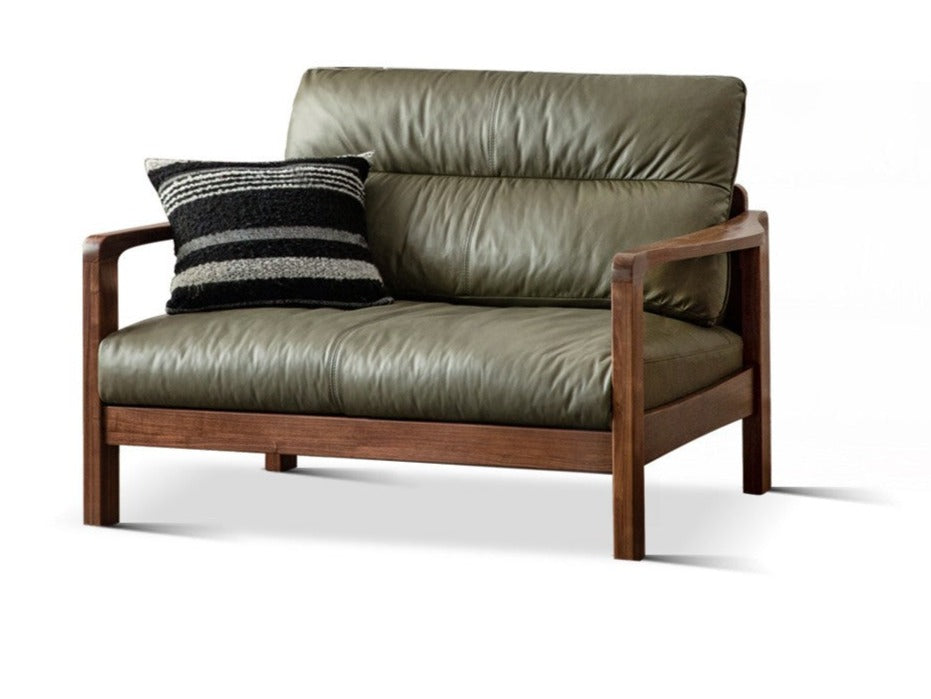 Premium Black Walnut Solid Wood Leather Sofa - Modern Luxury Living Room Furniture for Home & Office (Perfect for Lounging, Entertaining & Relaxing)