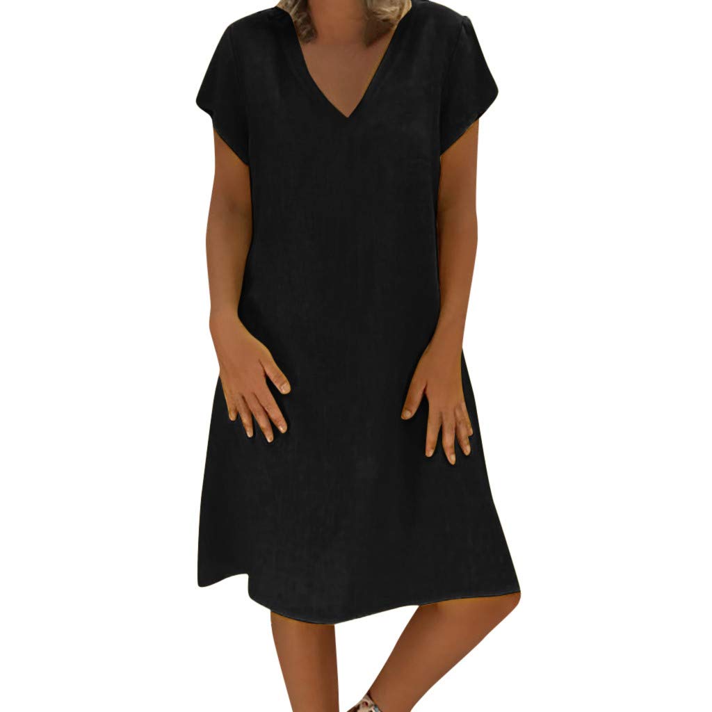 Women's Summer Dresses 2023 - Cotton Linen Casual Midi Sun Dress with 3/4 Sleeve for Spring & Summer | Beach Outfit, Vacation Wear, Outdoor Picnic & Date Night Dress