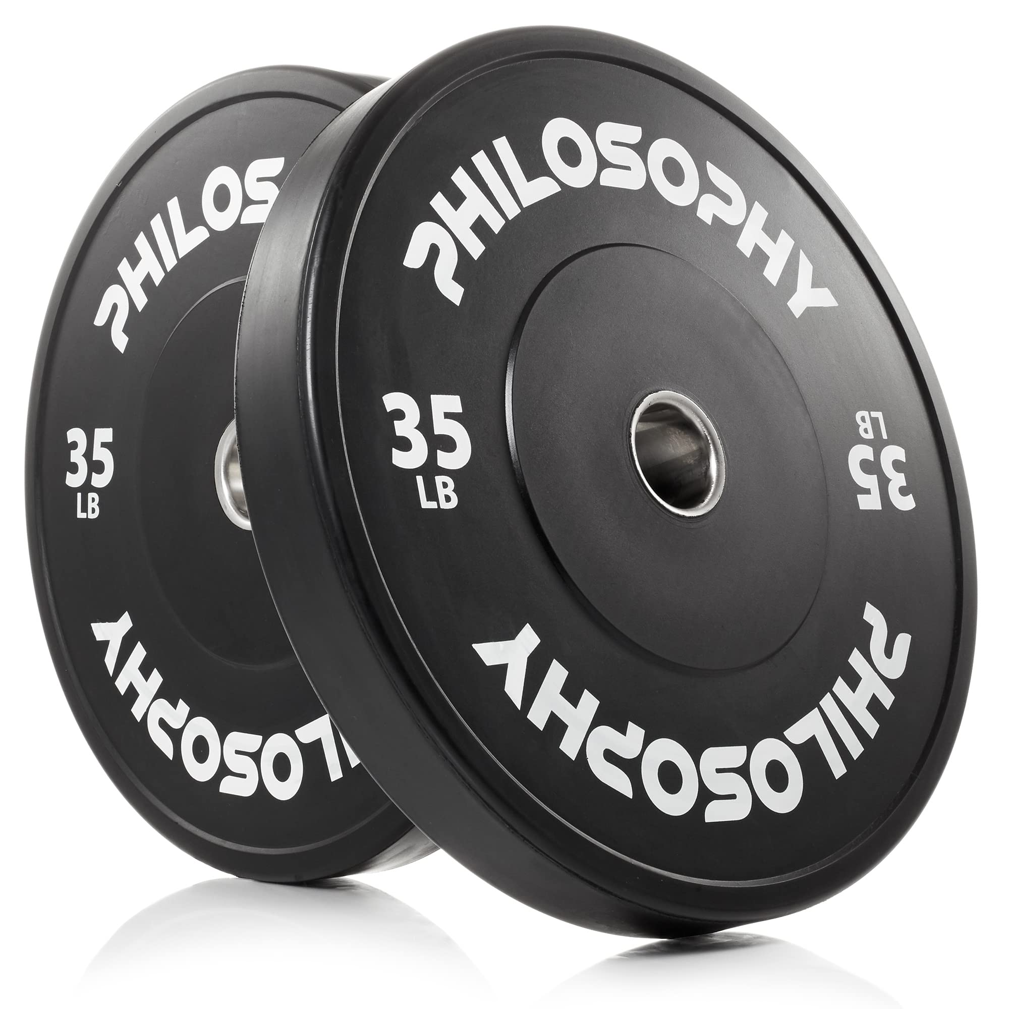 Olympic 2-Inch Rubber Bumper Plates - Set of 2 Black Gym Weight Plates for CrossFit, Powerlifting & Home Workouts